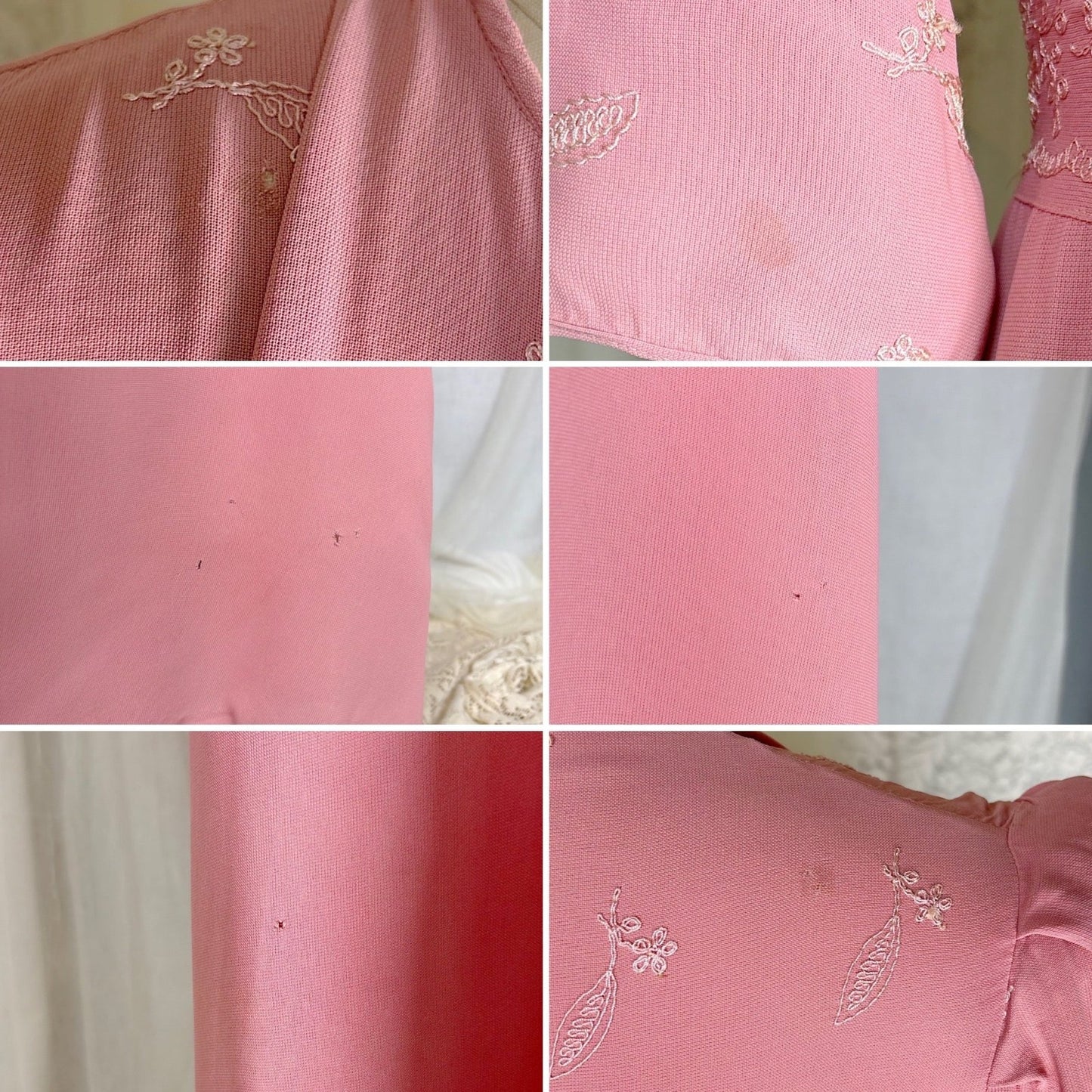 1930's - 1940's Dressing Gown Robe - Warm Blush Pink Rayon Crepe with Intricate Floral Embroidery - Daggers & Dames