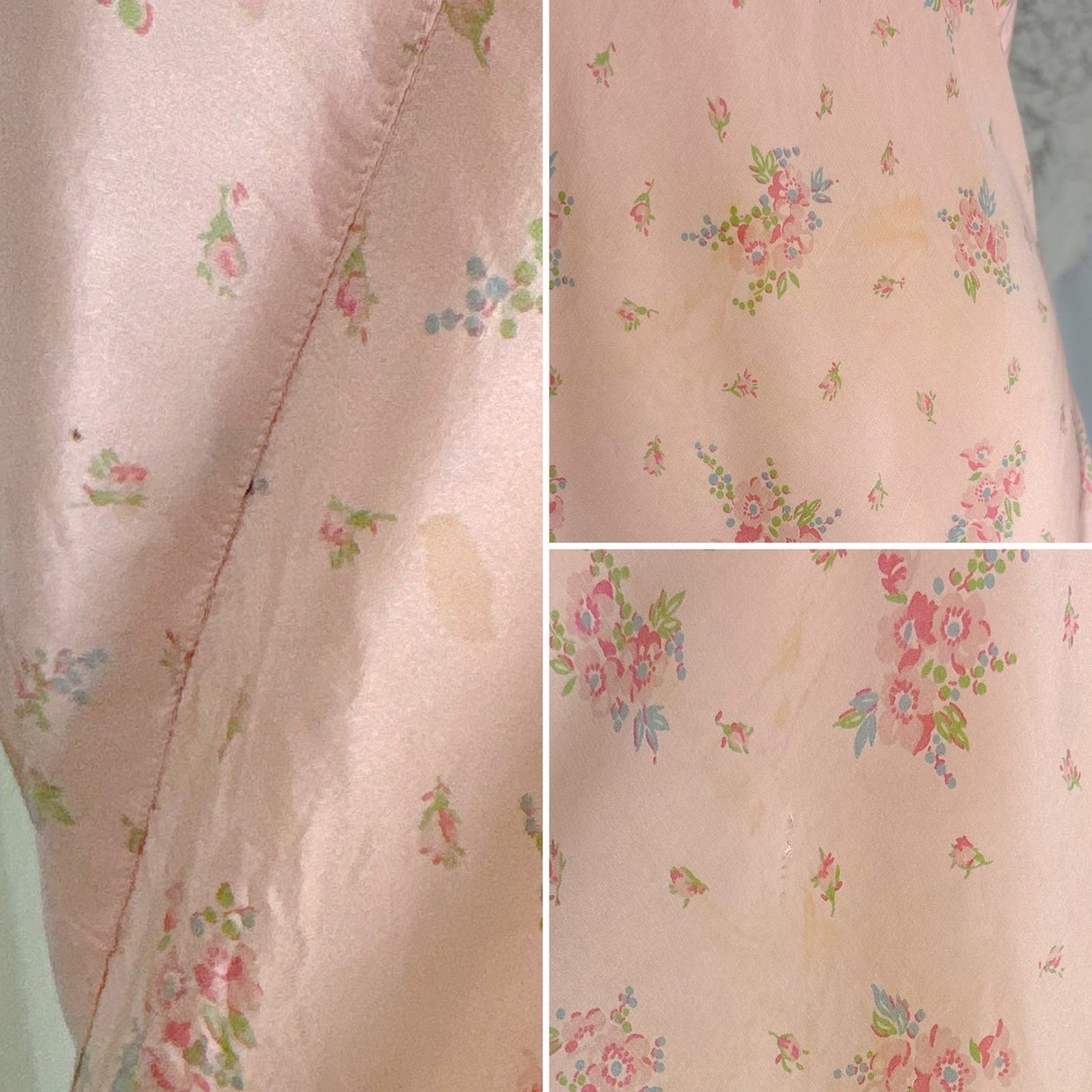 1930's Teddy Chemise - Dusty Rose Pink Silk with Ditsy Flowers & Bobbin Lace - Daggers & Dames