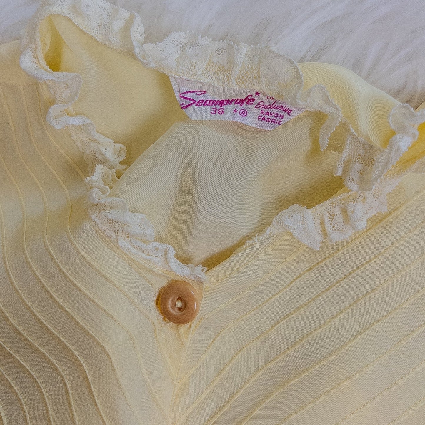 1940's Pajama Set - Daffodil Yellow Rayon with Ruffled White Lace by Seamprufe | Small, Medium - Daggers & Dames