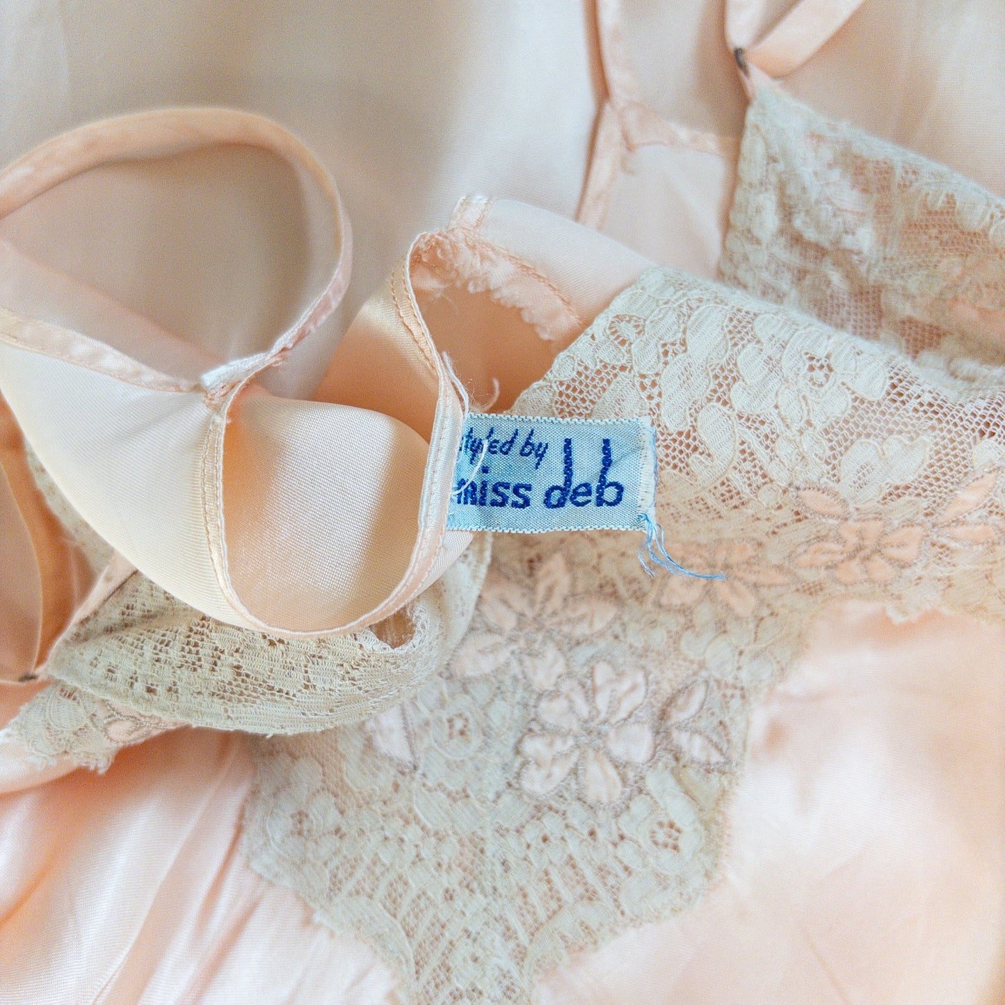 1940's Slip - Ballet Pink Rayon Satin with Ecru Lace & Satin Appliqués by Miss Deb - Daggers & Dames