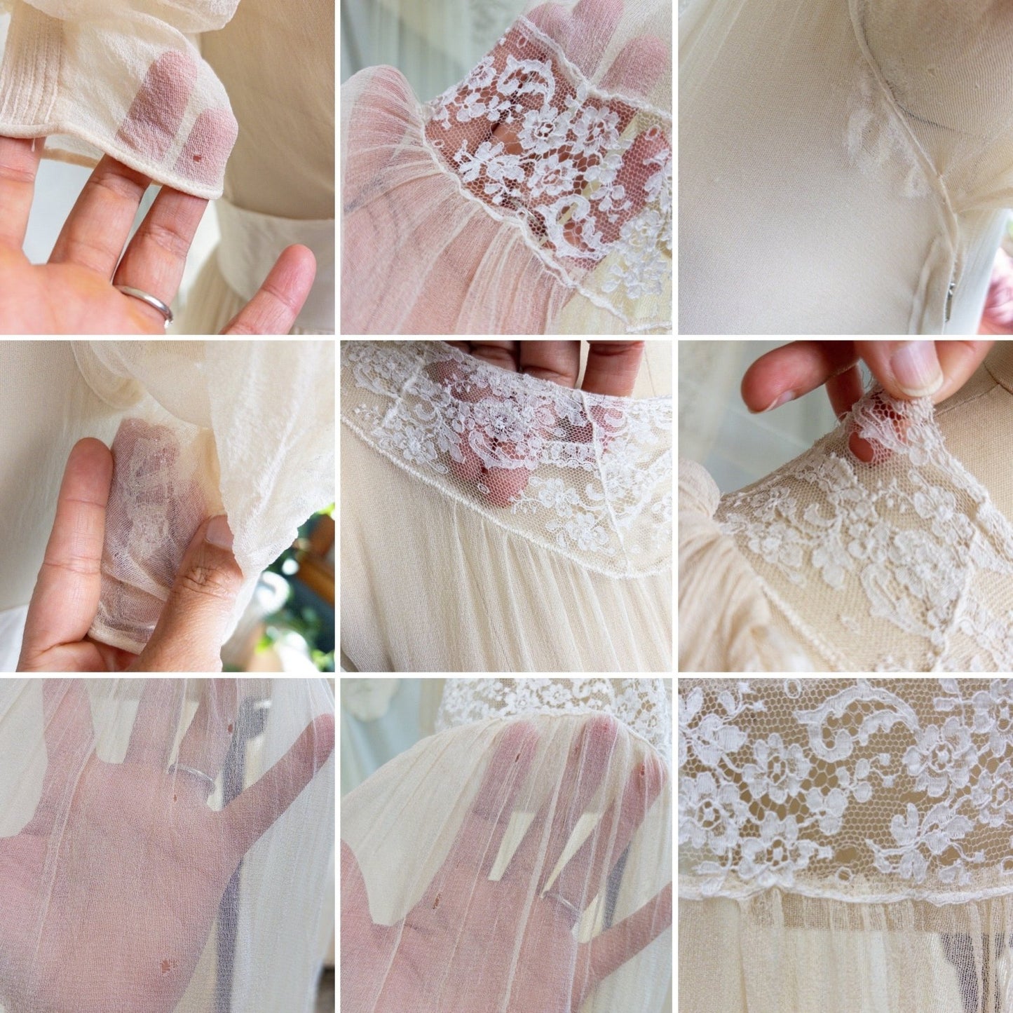 1940s Wedding Dress - Sheer Warm Ivory Rayon Chiffon with Princess Puffed Sleeves | XXS, XS - Daggers & Dames