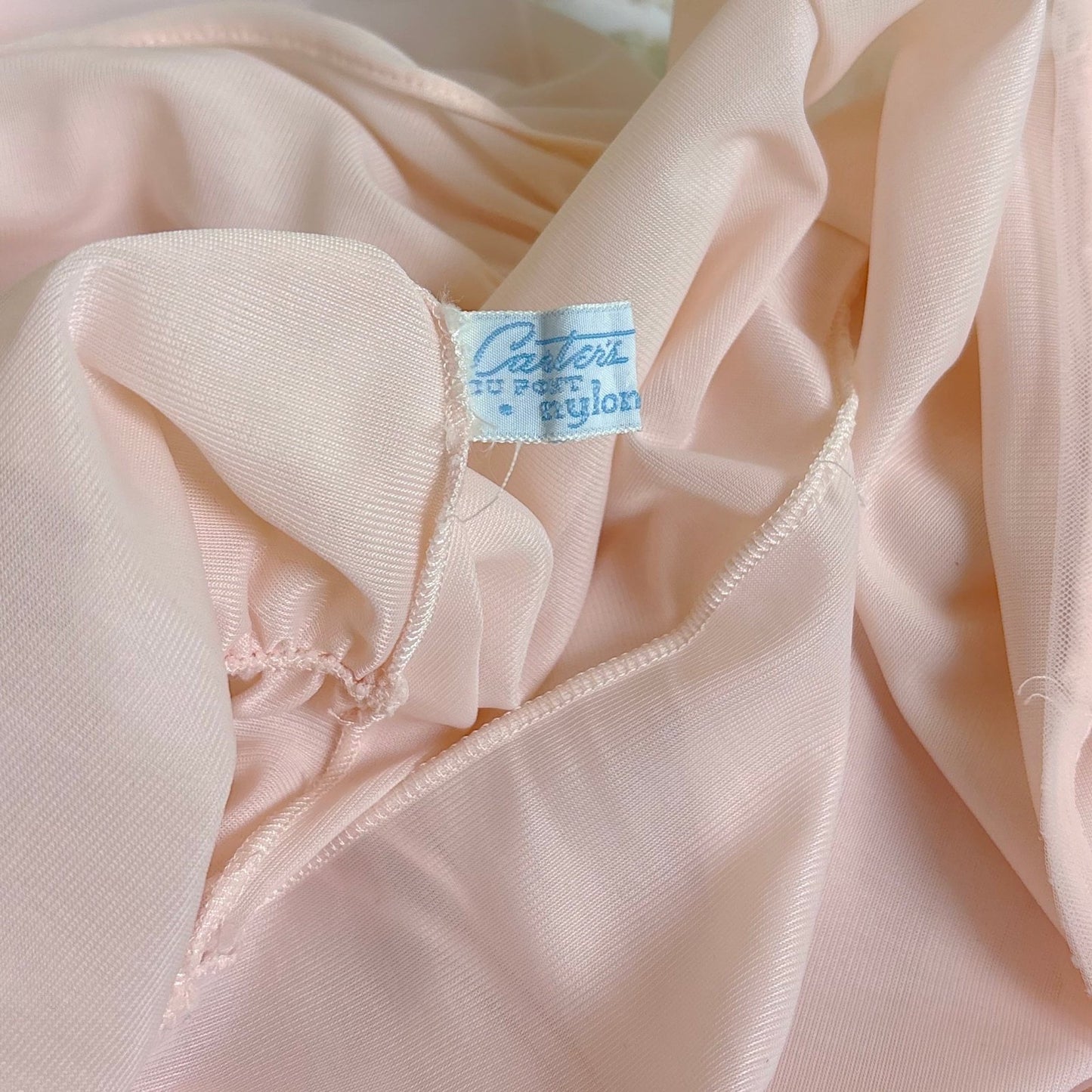 1950's Nightgown - Semi - Sheer Baby Pink Nylon with Gathered Detail by Carter's - Daggers & Dames