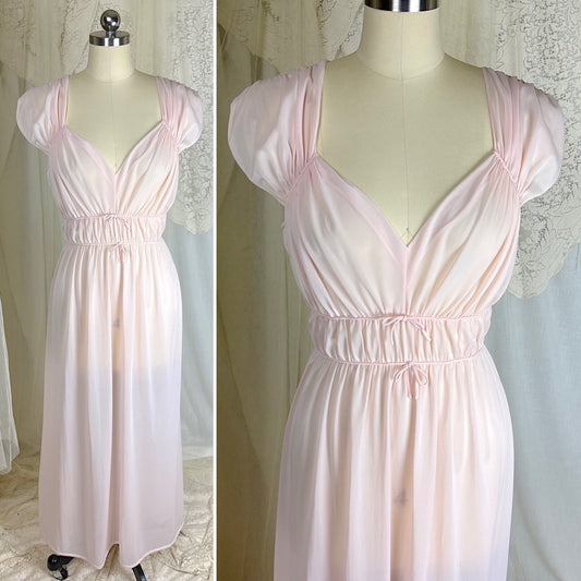 1950's Nightgown - Semi - Sheer Baby Pink Nylon with Gathered Detail by Carter's - Daggers & Dames