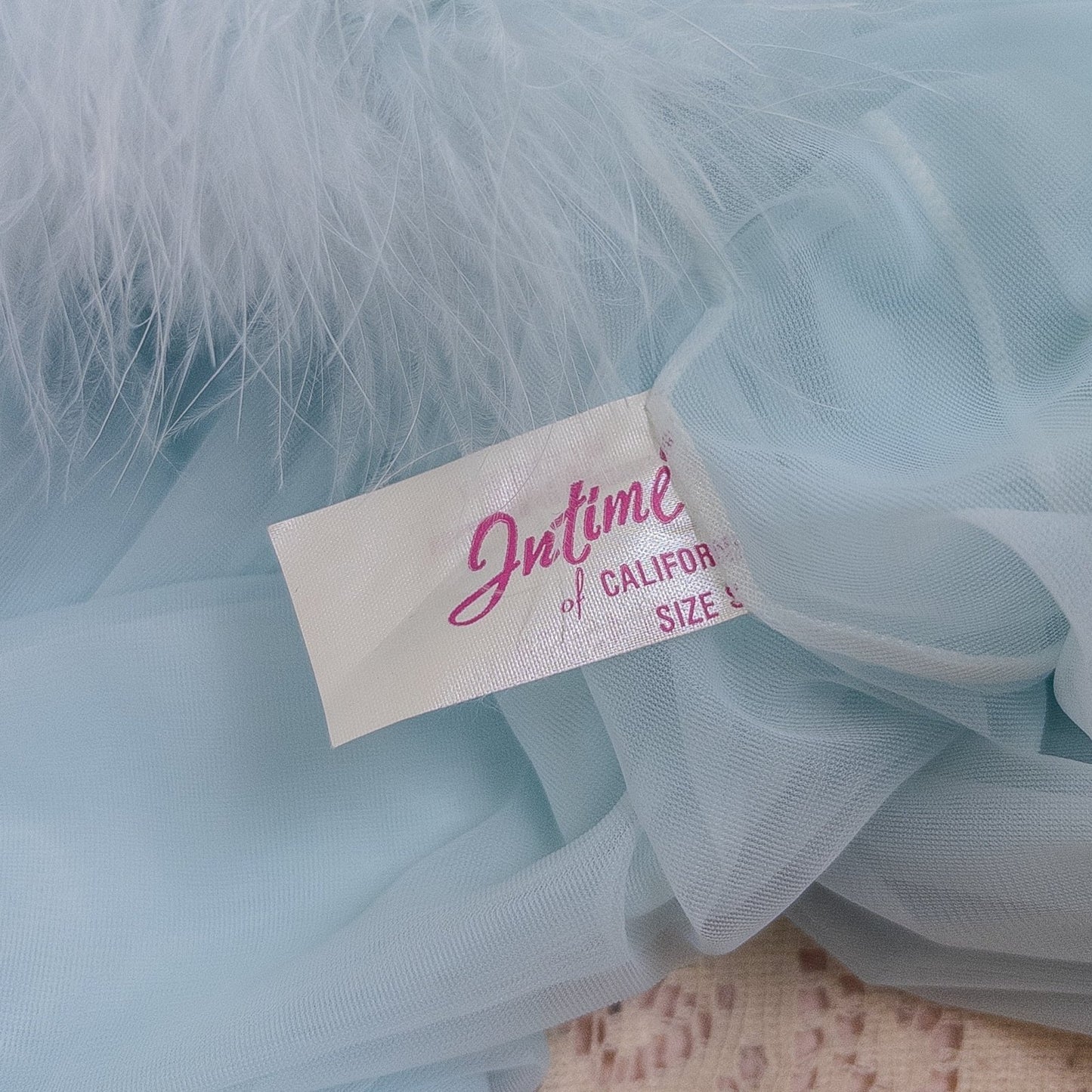 1960's Nightgown & Peignoir Set - Bright Baby Blue Nylon Chiffon with Marabou Feather Trim by Intime of California | Small, Medium - Daggers & Dames
