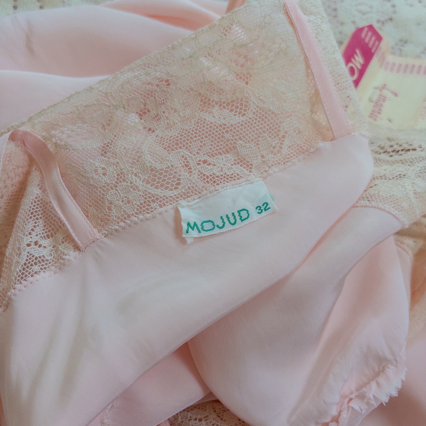 1940's Slip - Rose Pink Rayon with Diamond Insert & Nude Lace by Mojud, New with Tags | XXS, XS