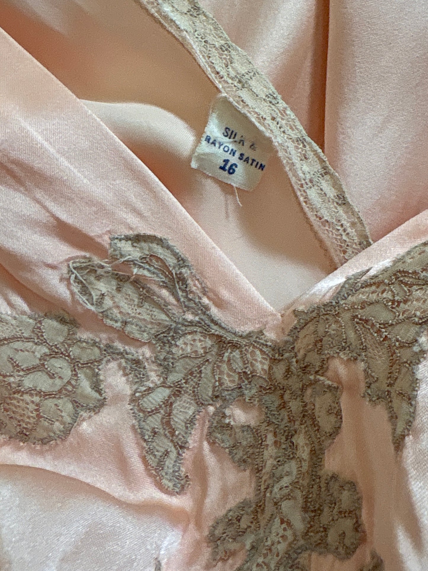 Vintage 1940's Nightgown - Rich Coral Pink Silk Satin with Chiffon Sash | S, M