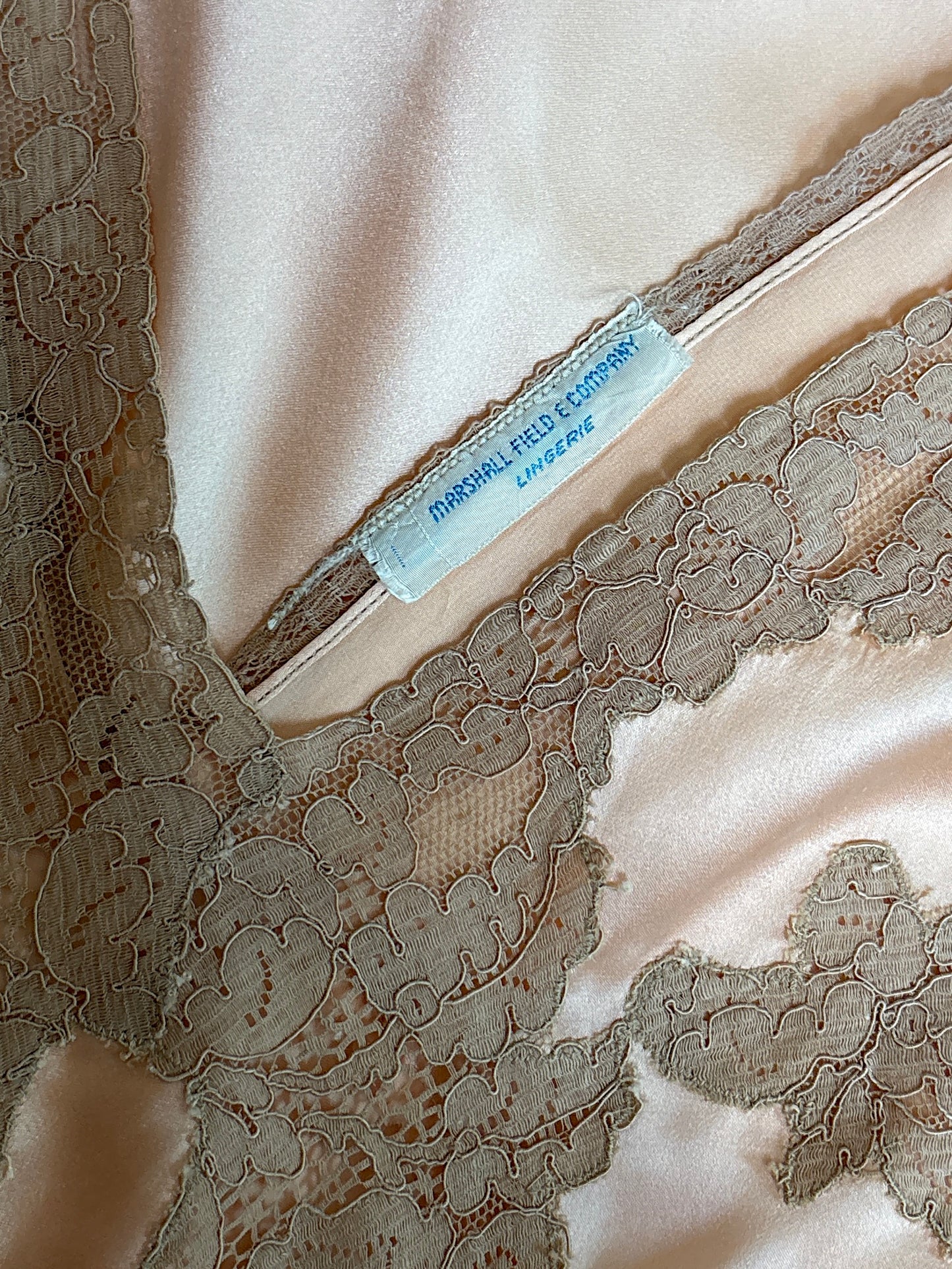 Vintage 1930's Nightgown - Rich Rose Pink Silk Satin with Warm Nude Lace Appliqués | M, LG