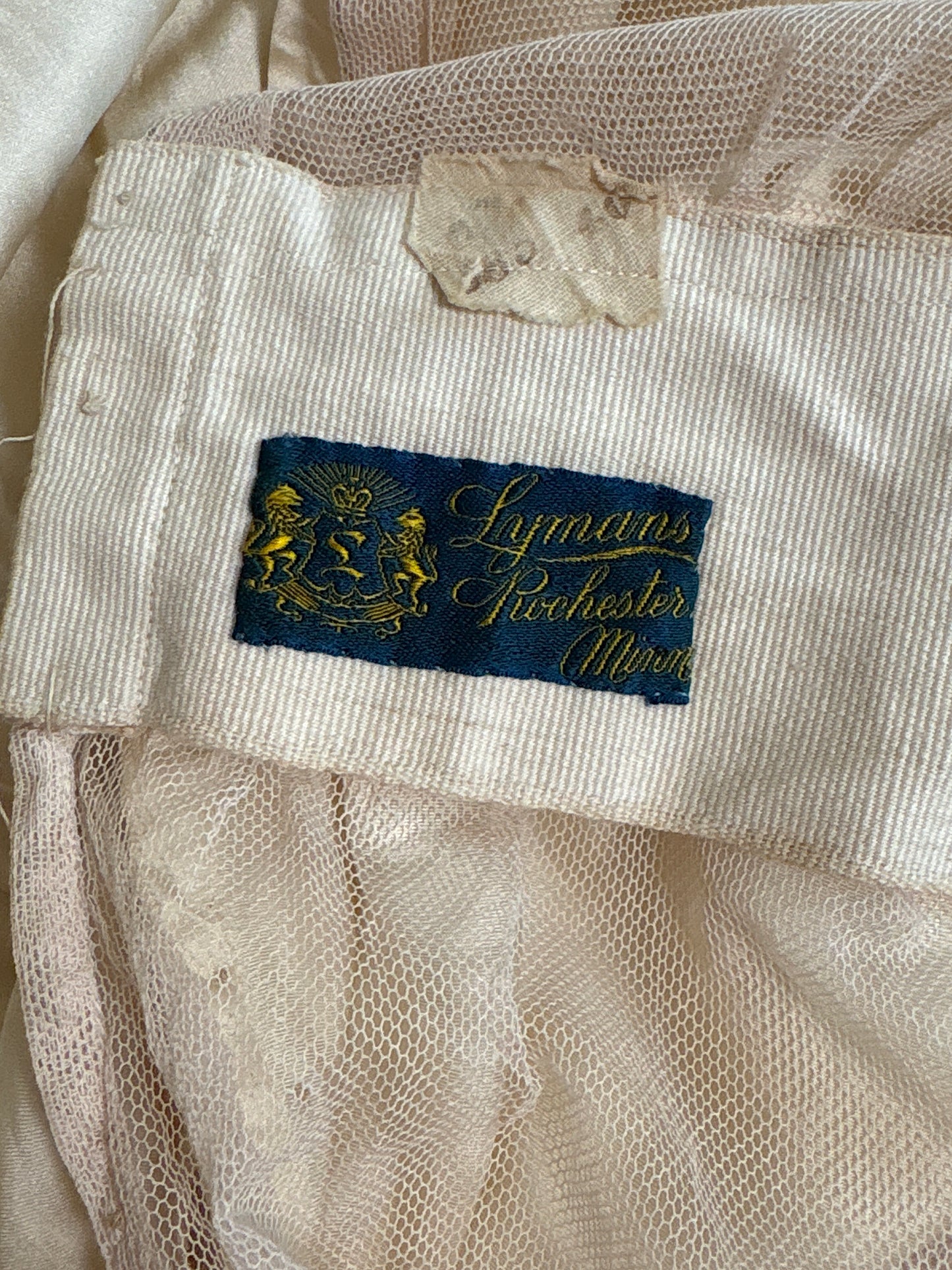 Antique 1920's Bridal Gown - Ivory Silk Satin with Cotton Tulle Lining & Ruffled Lace by Lyman's of Rochester | M