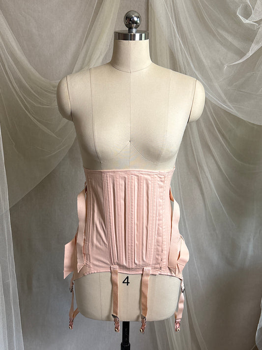 Vintage 1940's Double Fan Corset - Rich Shell Pink Rayon Blend by Airway, New with Original Box | 28 W