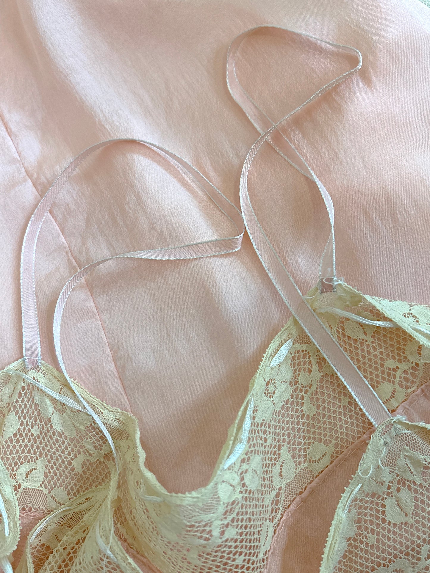 Antique 1920's Step-in Chemise - Tea Rose Pink Silk with Ivory Ruffled Cotton Tulle | XXS, XS