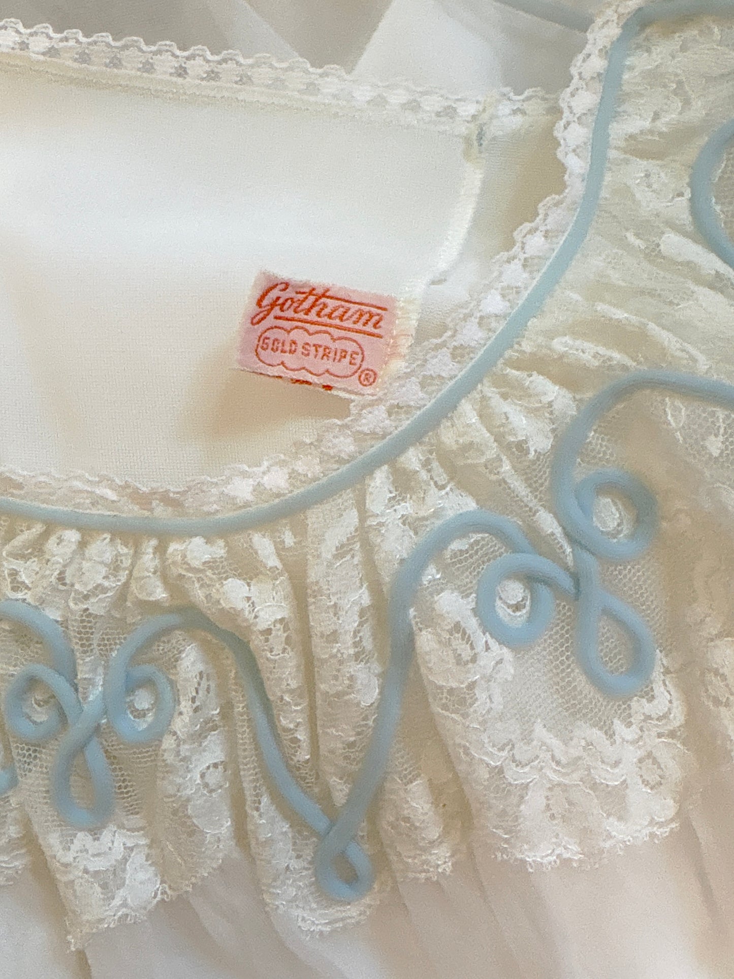 Vintage 1950's - 1960's Babydoll Nightgown - Sheer White Nylon Chiffon with Baby Blue Piping by Gotham | S, M