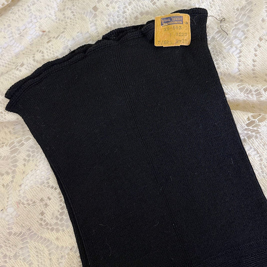 Antique 1920's Black Silk Knit Winter Stockings size 10, New with Original Tag - Daggers & Dames