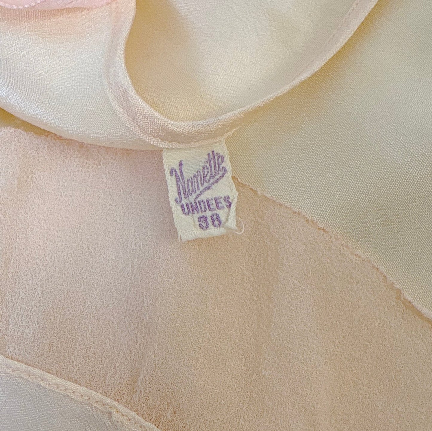 Antique 1920's Palest Peach Silk Step - in Chemise with Chiffon Ruffles - by Nanette Underthings, size S, M - Daggers & Dames