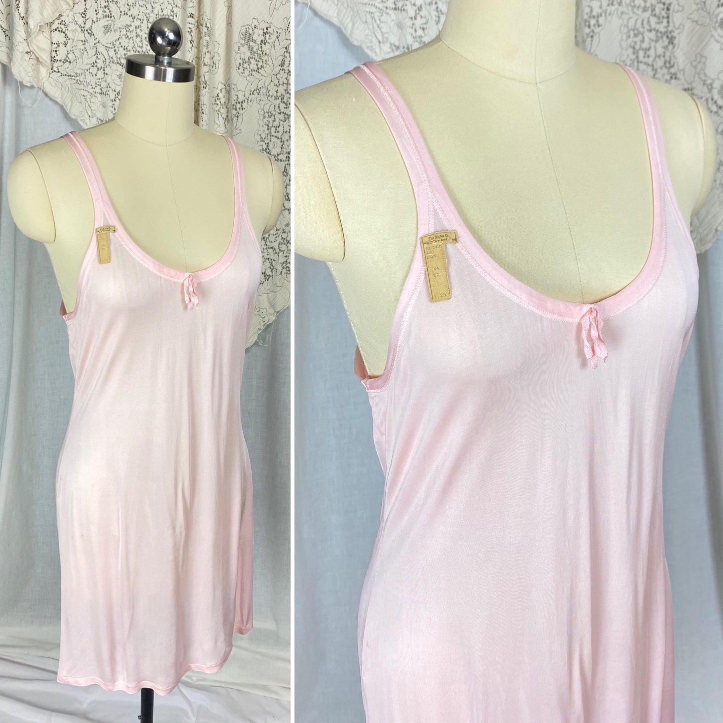 Vintage 1920's Slip | Baby Pink Silk Knit with Drawstring Chest | Size S, M | The Globe - Never Worn with Tag