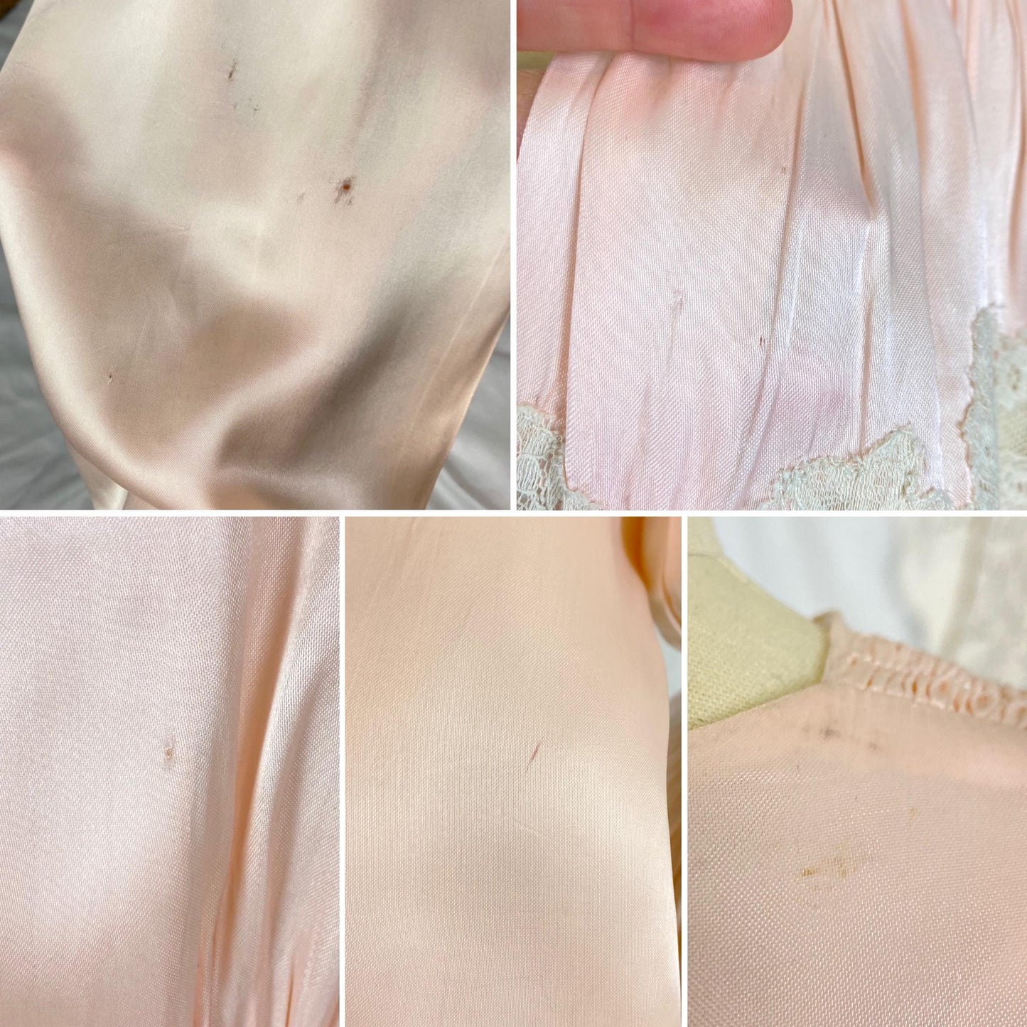 Vintage 1940's Dressing Gown Robe | Pale Petal Pink Rayon Satin with Floral Cotton Lace | Size S