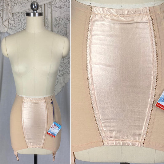Vintage 1940's - 1950's Girdle | Peach Rayon Satin with Rubber Mesh Panels | Size S | Stardust New with tags