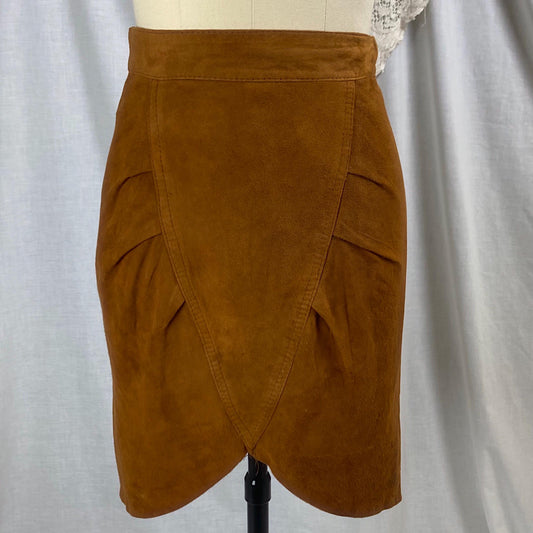 Vintage 1970's Mini Skirt | Genuine Tan Suede Leather with Lining | Size XS | Made in France