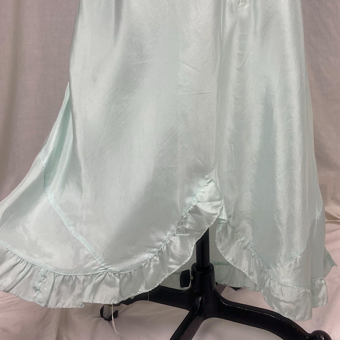 Vintage 1930's - 1940's Nightgown | Sky Blue Silk with Coral Pink Rosettes & Ruffled Hem | Size M, LG