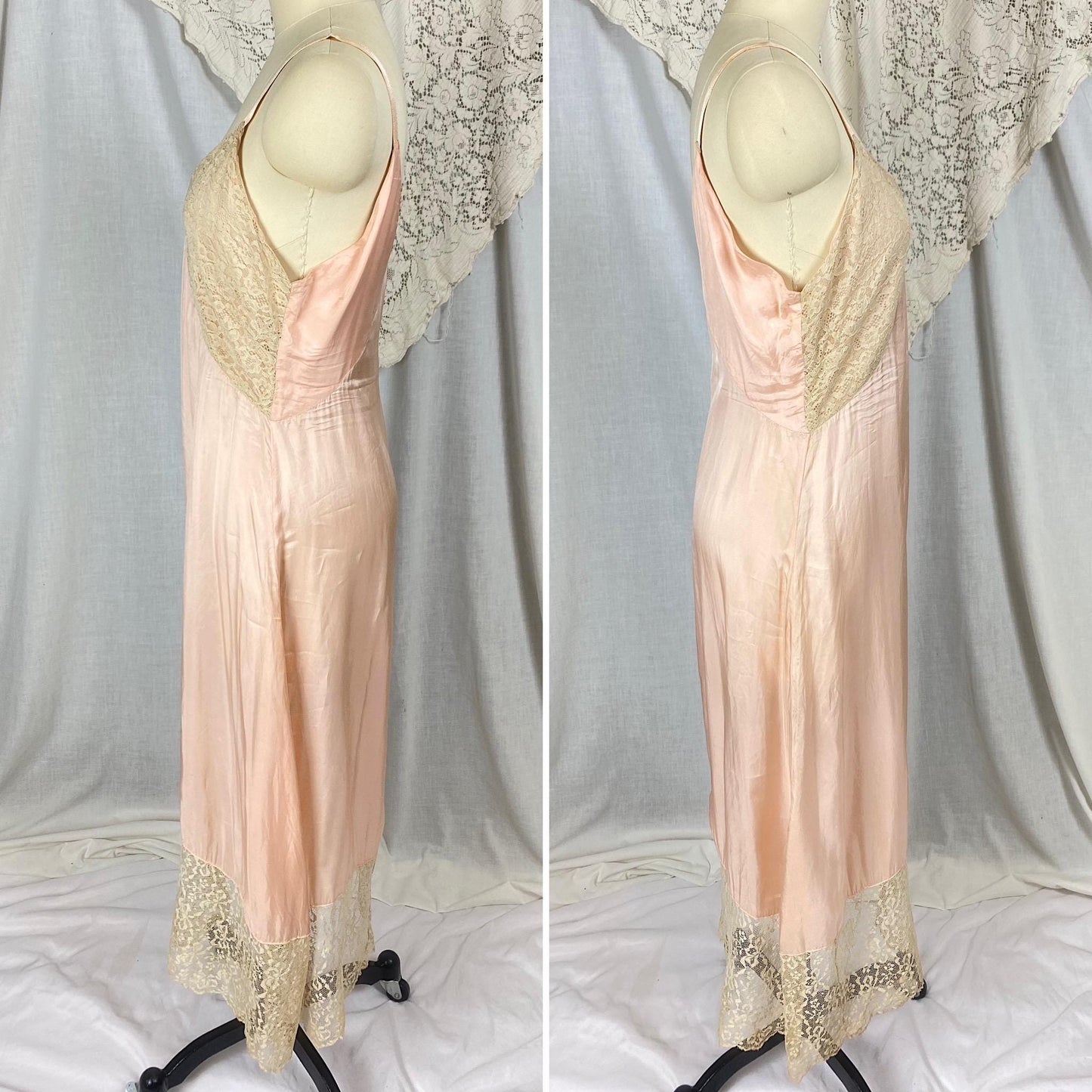 Vintage 1920's - 1930's Slip | Dusty Rose Pink Rayon Blend with Pale Nude Cotton Lace | Size S