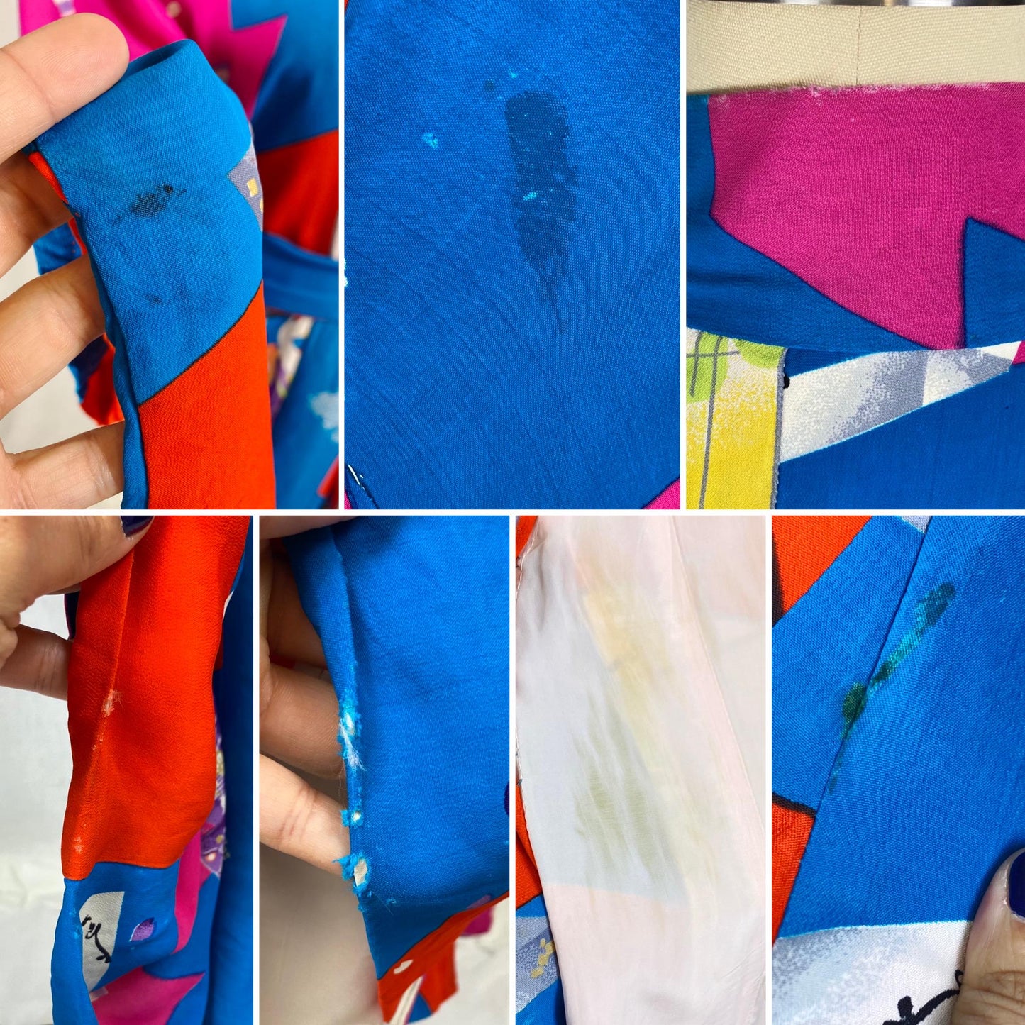 Vintage 1930's - 1940's Japanese Kimono Robe | Bold Art Deco Geisha Wood Block Print Silk with Tassled Sash Tie | Size Free | Hand Stitched