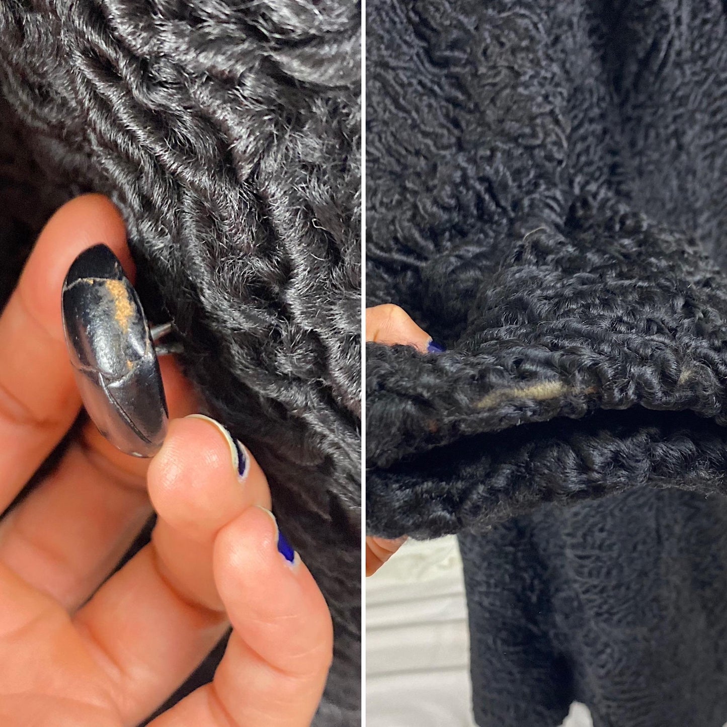 Vintage 1950's Coat | Black Persian Lamb & Brown Mink Fur with Rayon Satin Damask Lining | Size S, M