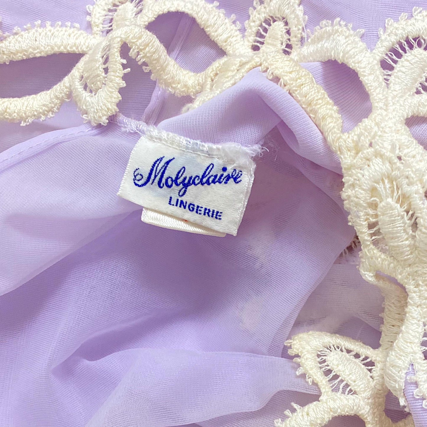 Vintage 1960's Nightgown & Peignoir Set | Sheer Lilac Purple Nylon Chiffon with Cream Crochet Lace Inserts | Size M | By Molyclair