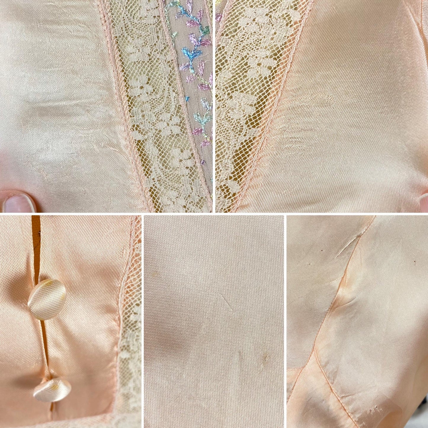 Vintage 1940's Nightgown | Rich Peach Rayon Satin with Embroidered Sheer Chiffon Inserts | Size S, M