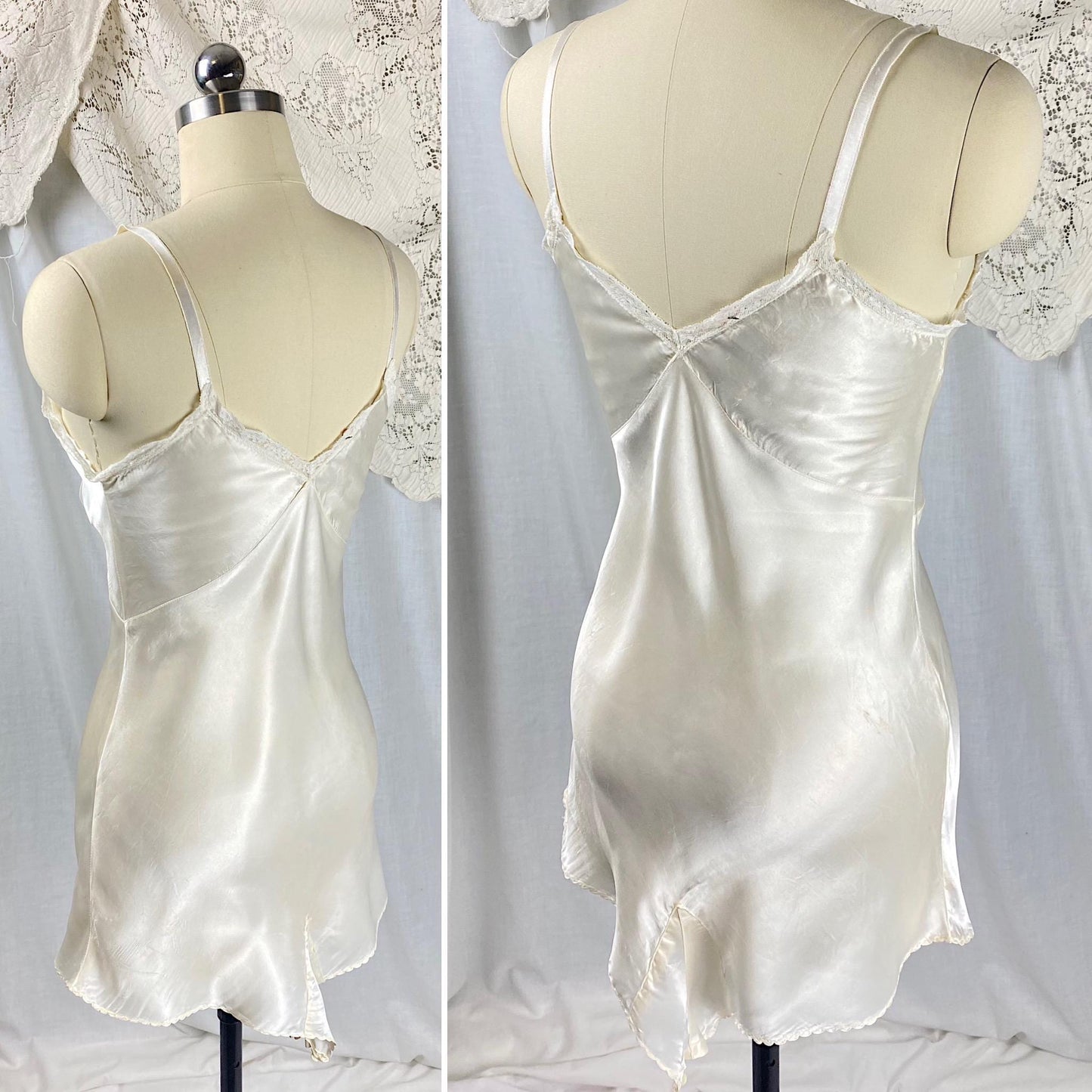 Vintage 1940's Teddy Chemise | Pearlescent White Rayon Satin with Cotton Lace | Size XS | Lynn Loring Lingerie - Never Worn, with Tags