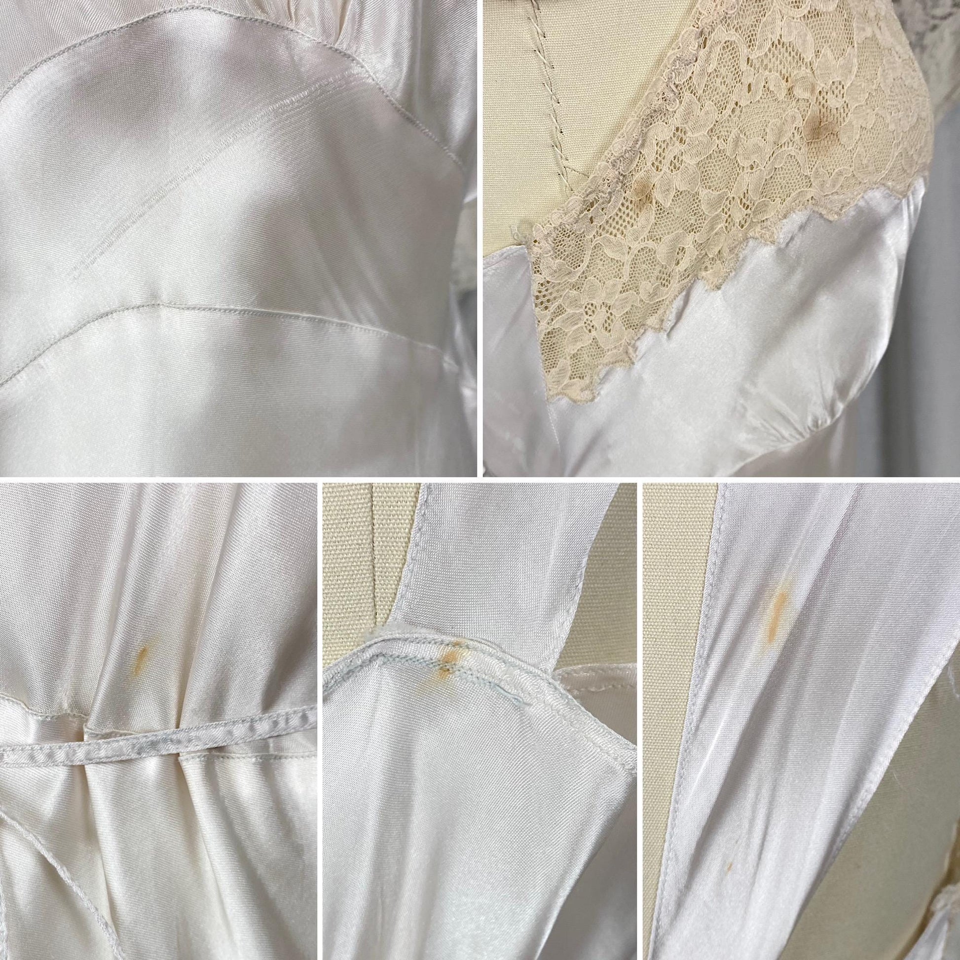 Vintage 1940's Nightgown | Semi-Sheer Palest Pink Rayon Satin with Nude Lace & Heart Appliques | Size M, LG - Never Worn