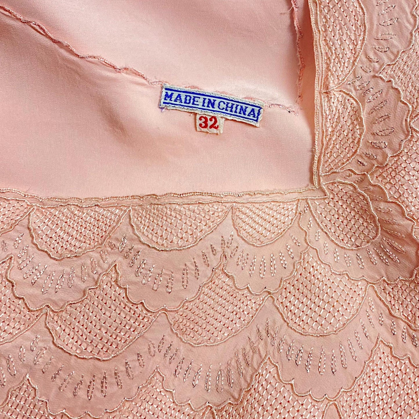 Vintage 1930's Nightgown | Hand Stitched Baby Pink Silk with Intricate Art Deco Embroidered Bodice | Size XS | Never Worn