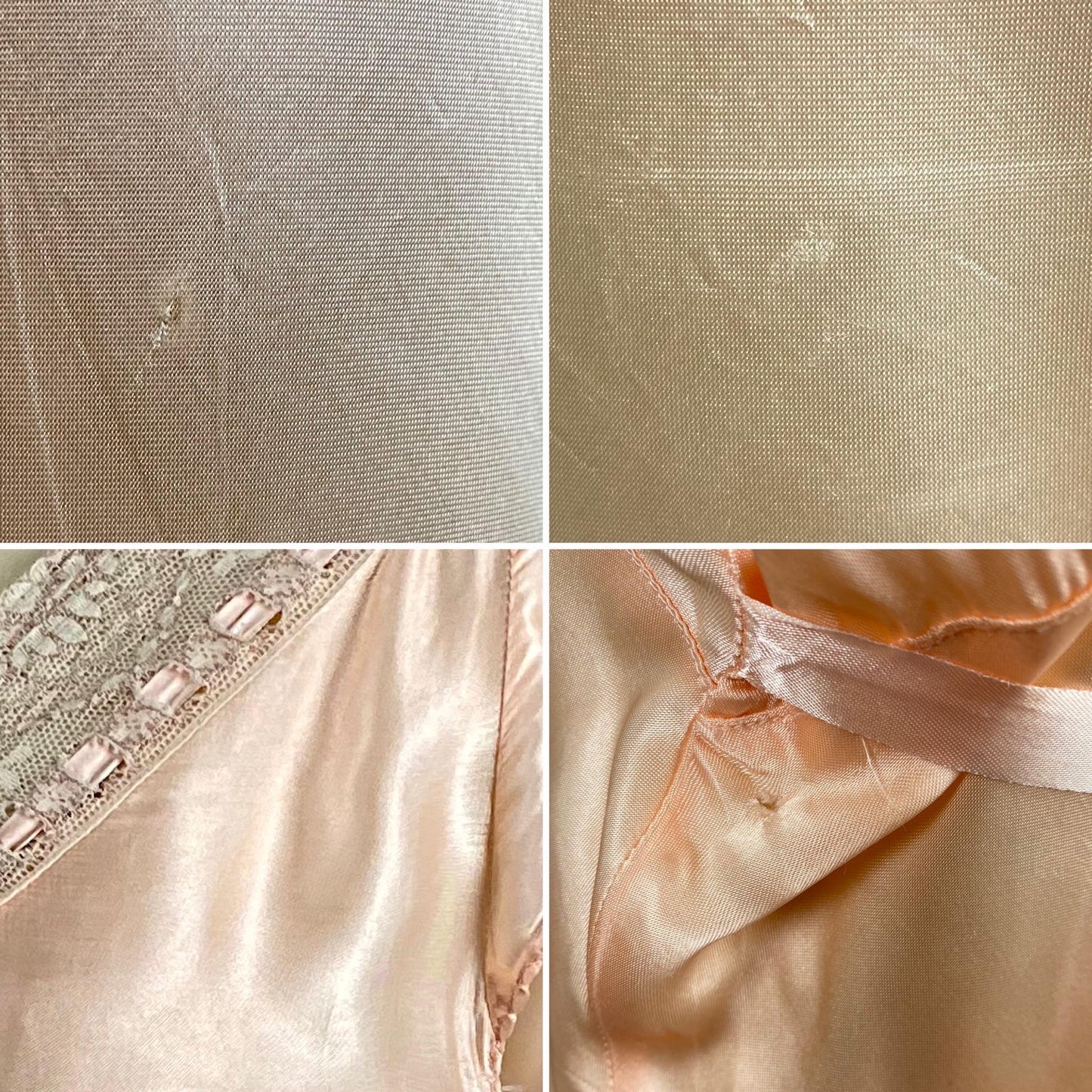 Vintage 1940's Nightgown | Rose Gold Pink Rayon Satin with Ecru Cotton Lace & Woven Ribbon Detail | Size S, M