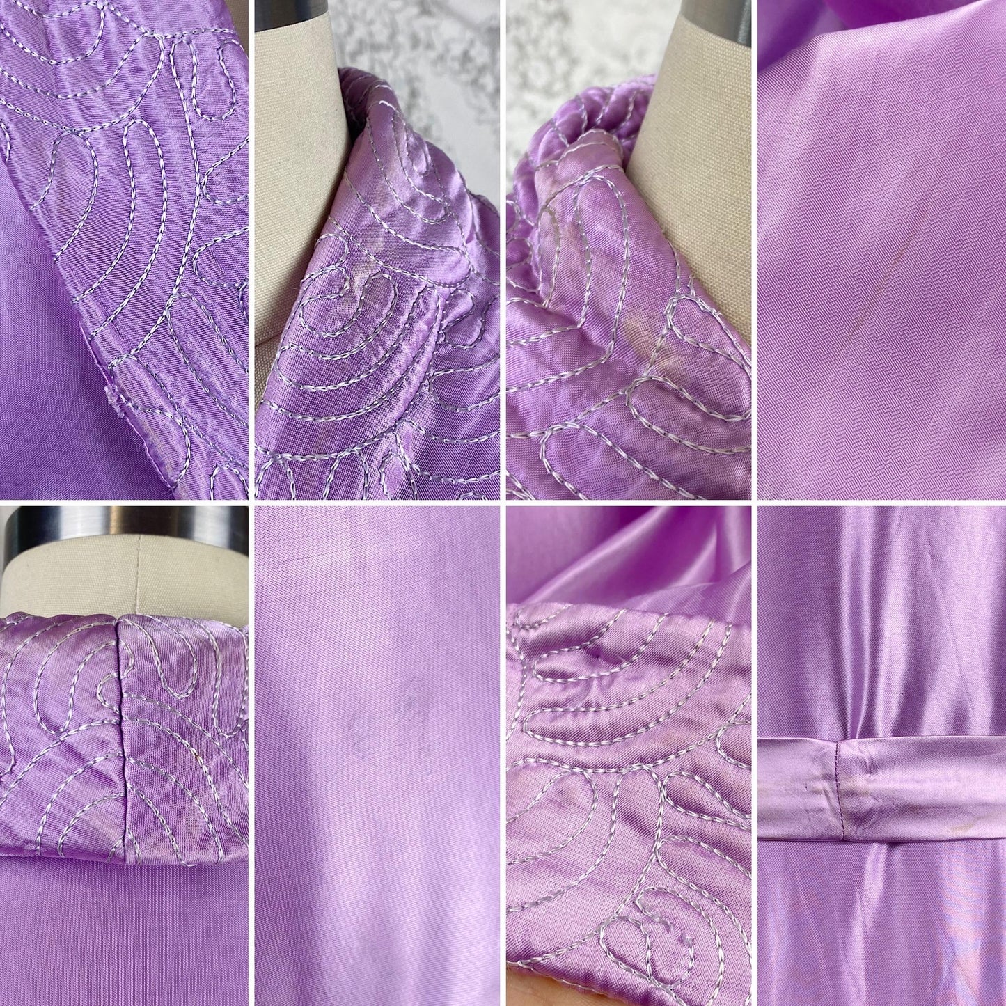 Vintage 1940's Robe | Lilac Purple Rayon Satin with Trapunto Stitching | Size S, M