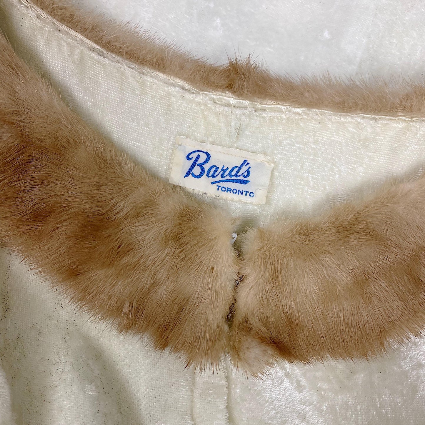 Vintage 1950's Robe | White Rayon Velvet with Blonde Mink Collar & Satin Lining | Size XS, S | By Bard's Toronto