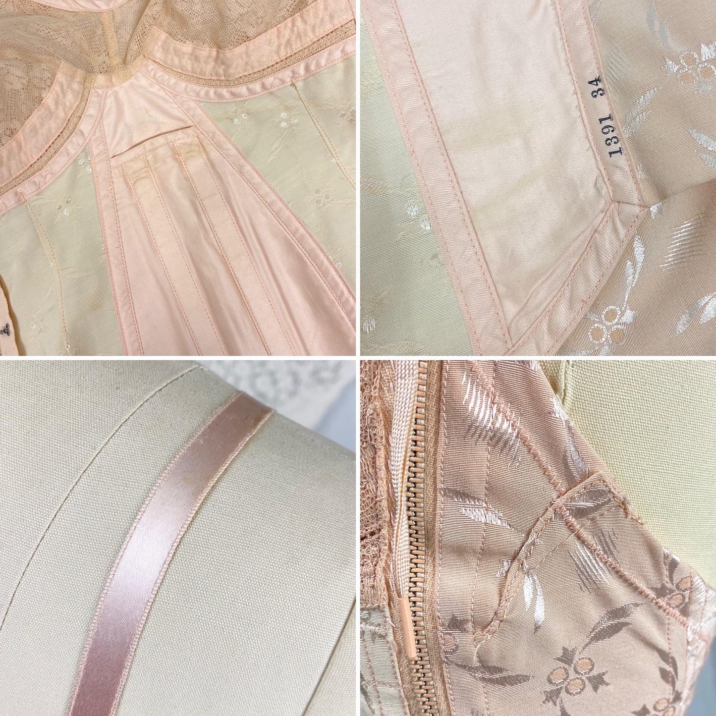 Vintage 1940's - 1950's All in One Girdle | Two Tone Powder & Blush Pink Rayon Satin Damask with Velvet Backing | Size S, M | By Blair
