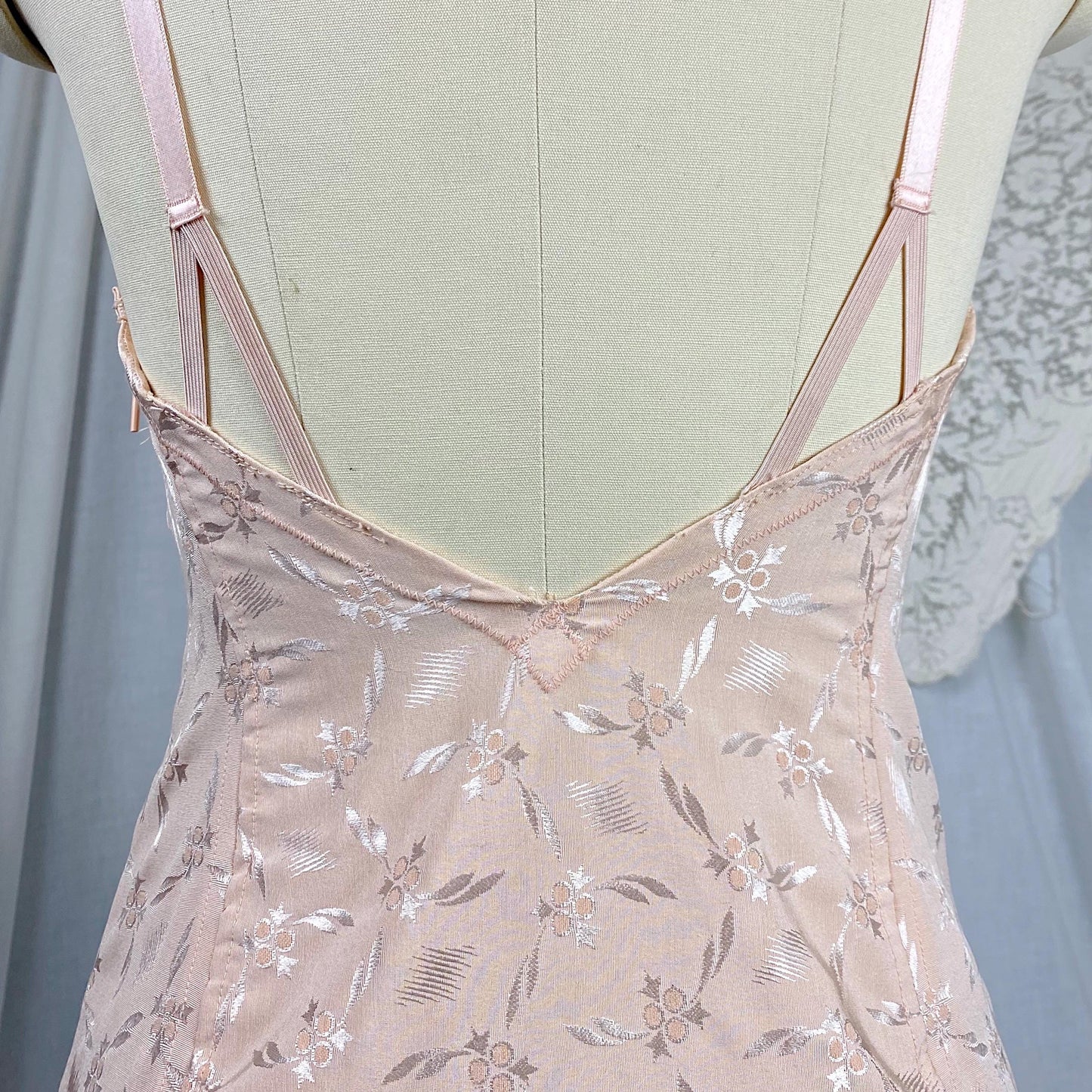 Vintage 1940's - 1950's All in One Girdle | Two Tone Powder & Blush Pink Rayon Satin Damask with Velvet Backing | Size S, M | By Blair
