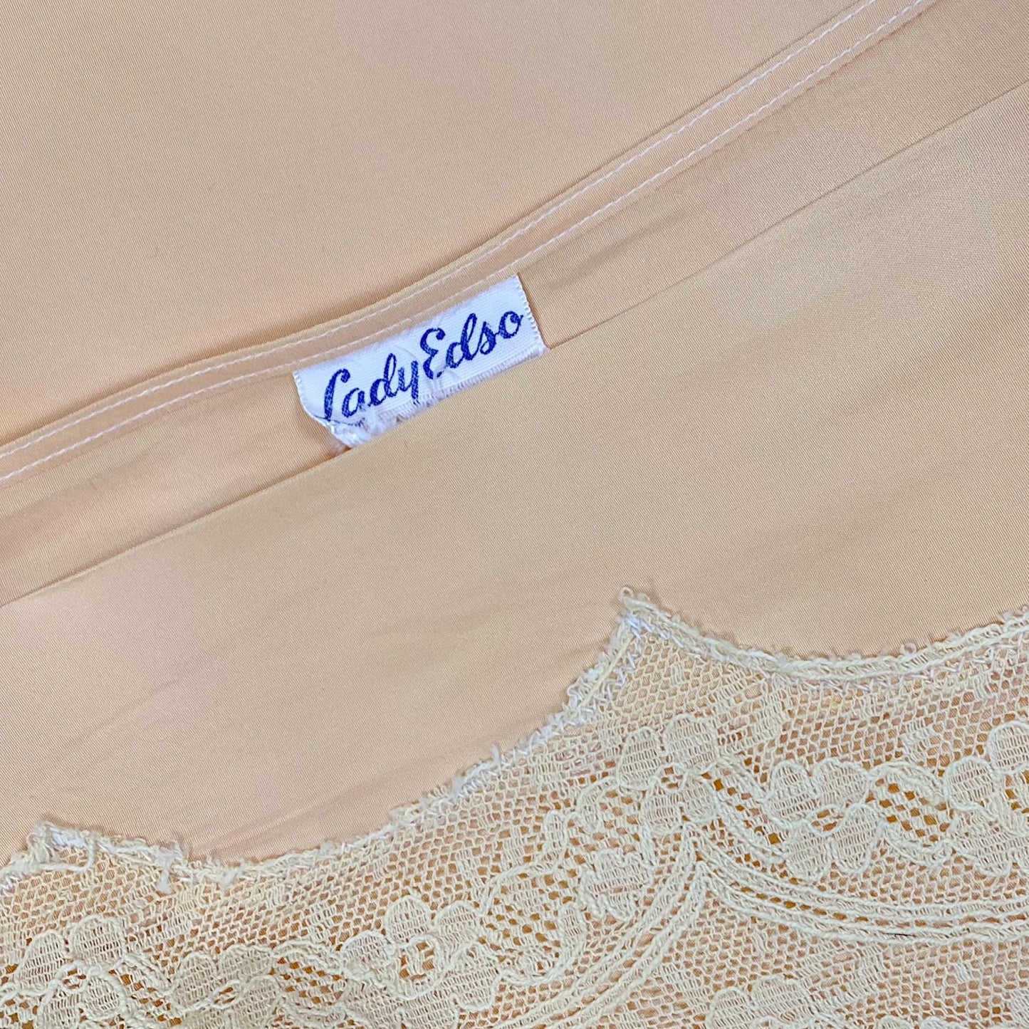 Vintage 1940's Nightgown | Bold Golden Melon Hue Rayon with Scalloped Cotton Lace | Size S, M | By Lady Edso