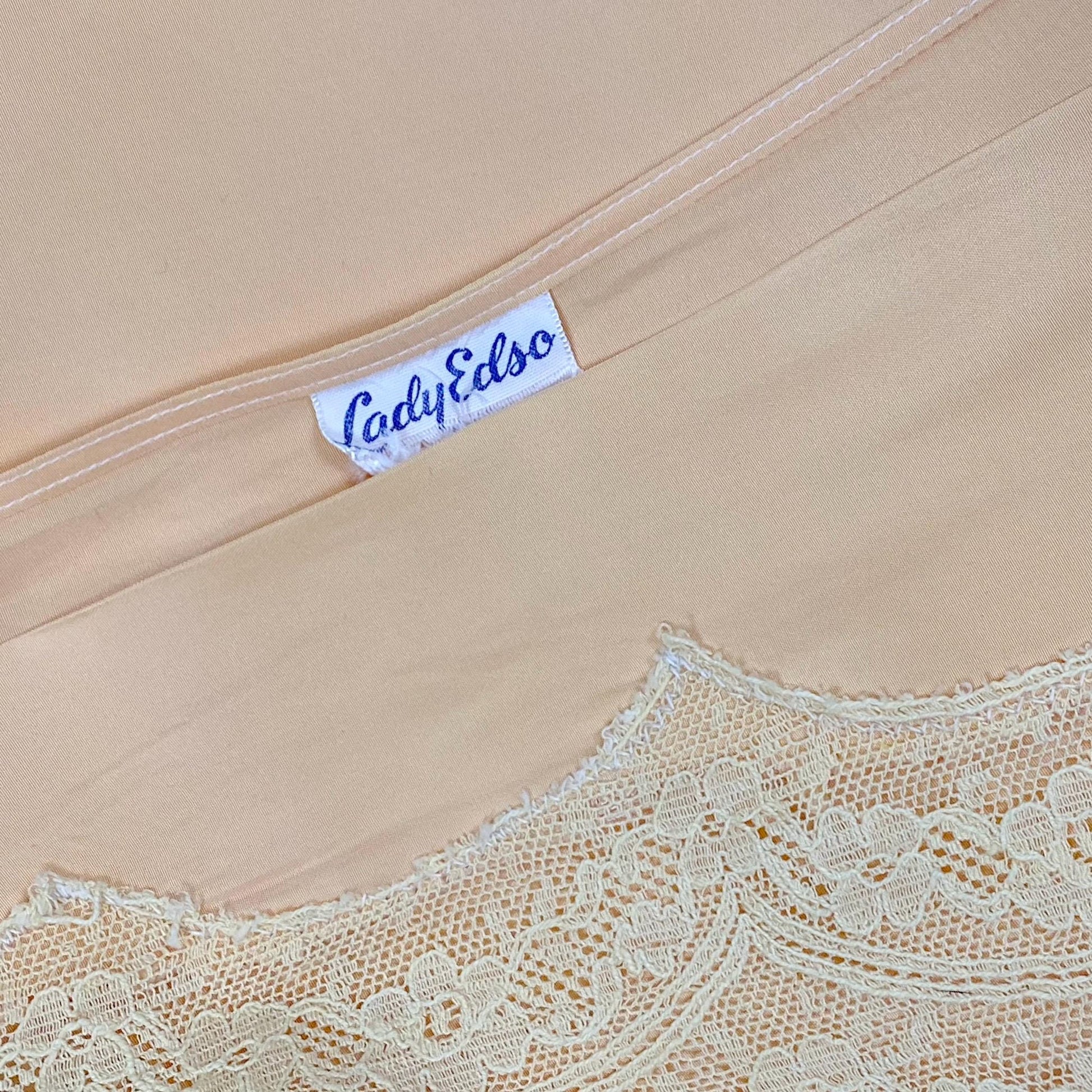 Vintage 1940's Nightgown | Bold Golden Melon Hue Rayon with Scalloped Cotton Lace | Size S, M | By Lady Edso