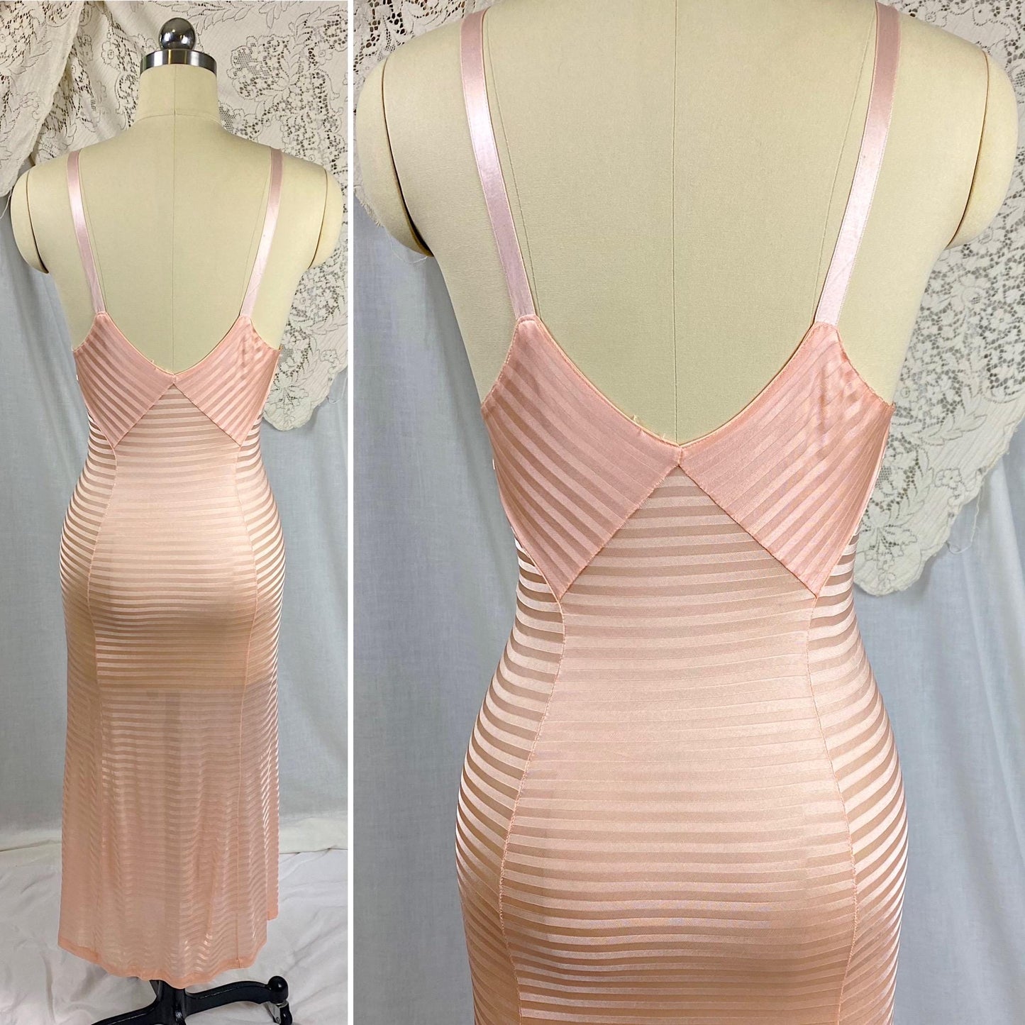 Vintage 1940's Slip | Semi-Sheer Bubblegum Pink Striped Rayon Knit | Size XS | By Lorraine - Never Worn
