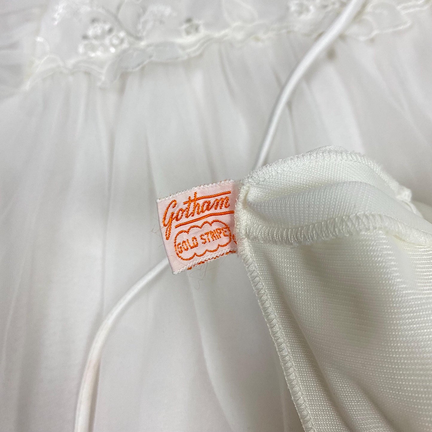 Vintage 1950's - 1960's Nightgown & Peignoir Set | Crisp White Nylon Chiffon with Satin Appliques | Size XS | By Gotham Gold Label