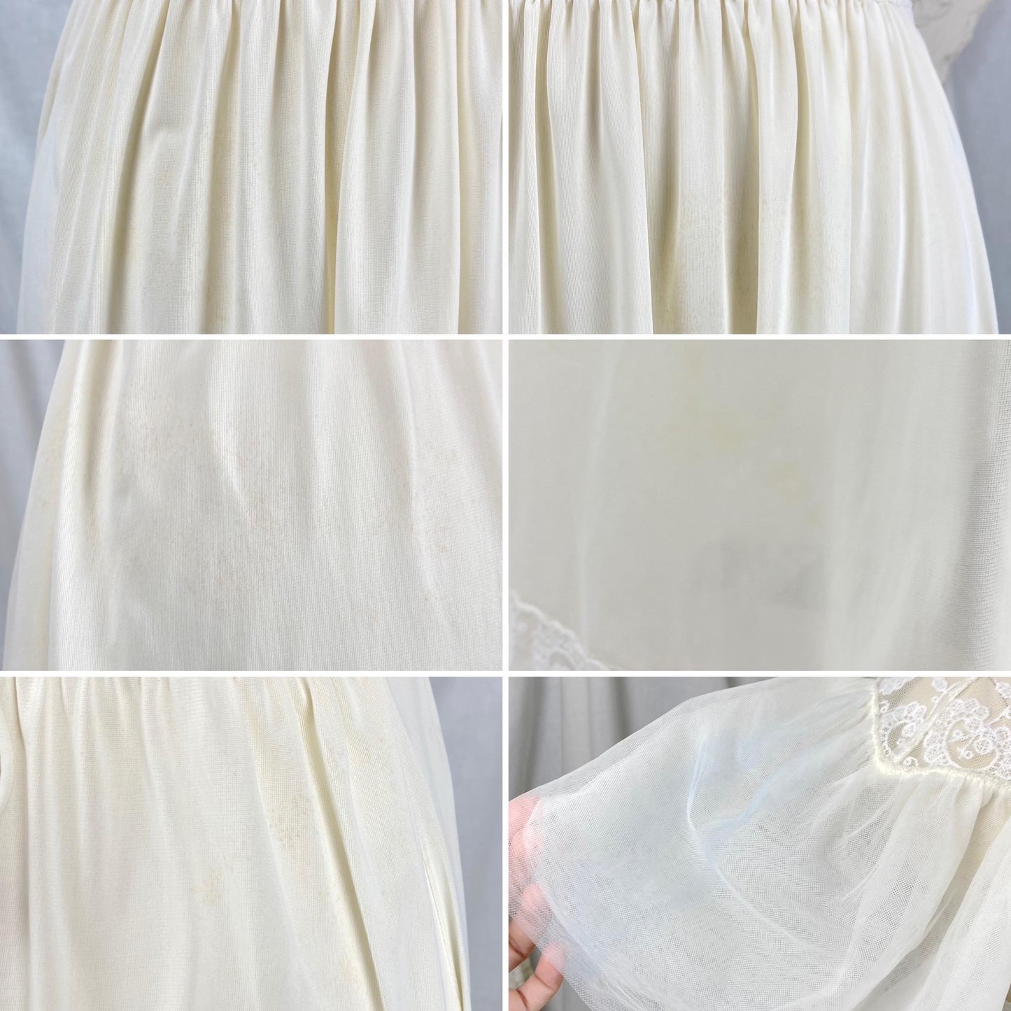 Vintage 1950's - 1960's Nightgown & Peignoir Set | Buttercream White Nylon with Floral Embroidery | Size S, M | By Carter's