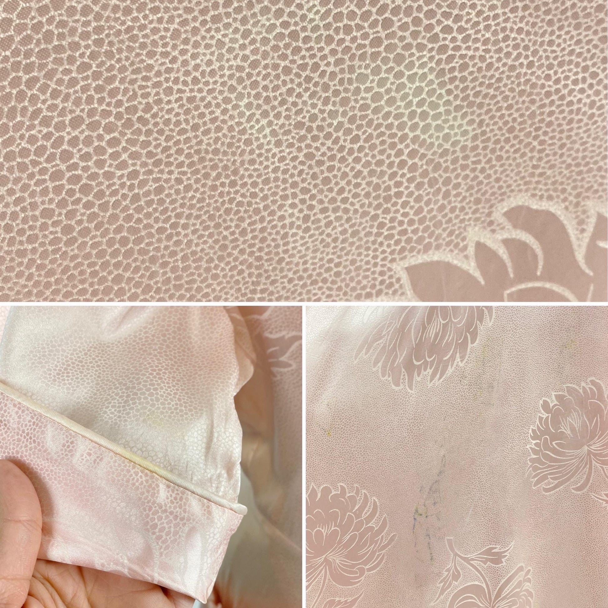 Vintage 1940's - 1950's Dressing Gown Robe | Pale Rose Pink Rayon Satin with White Peony Floral Print | Size M, LG