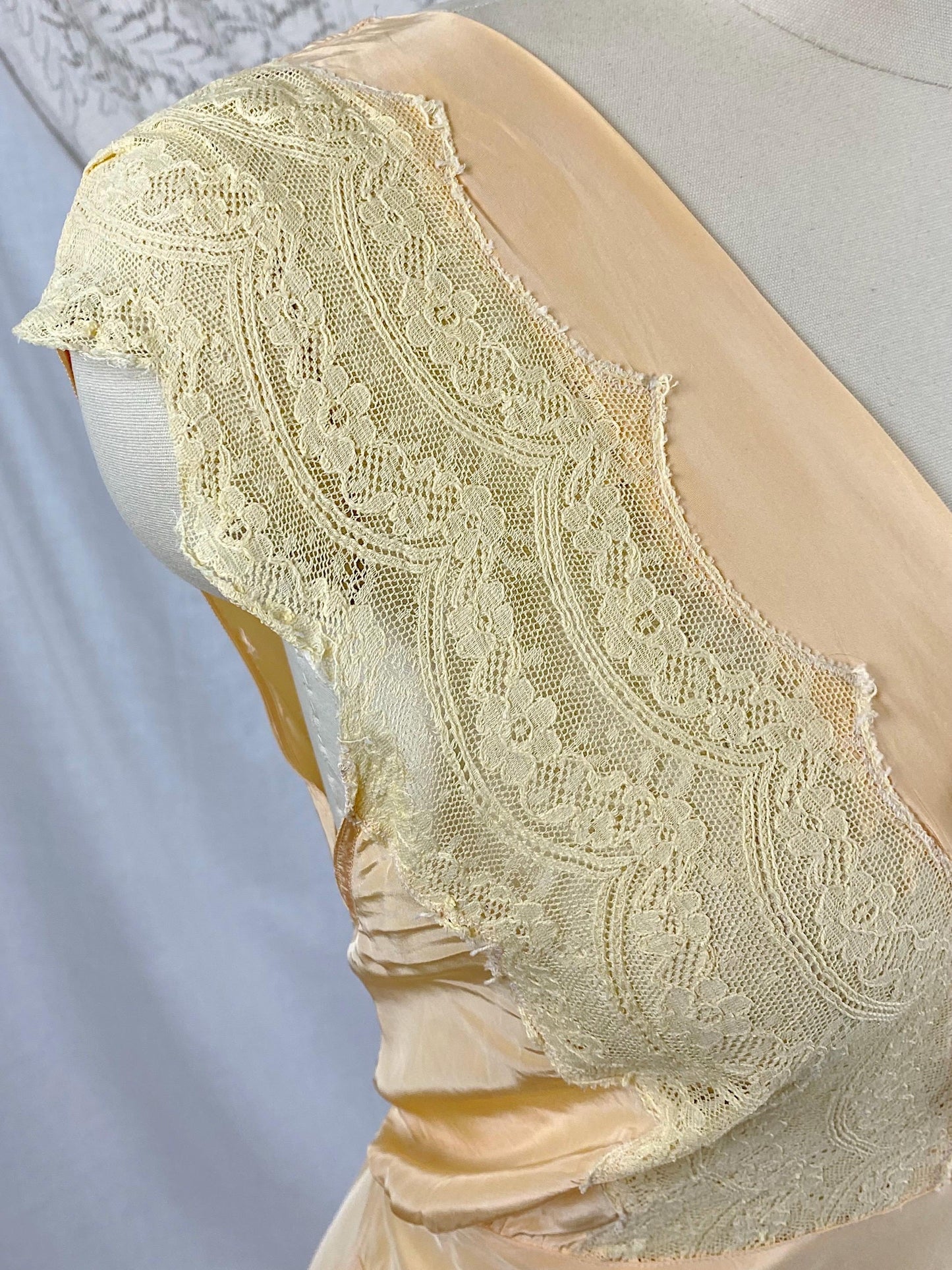 Vintage 1940's Nightgown | Bold Golden Melon Hue Rayon with Scalloped Cotton Lace | Size S, M | By Lady Edso