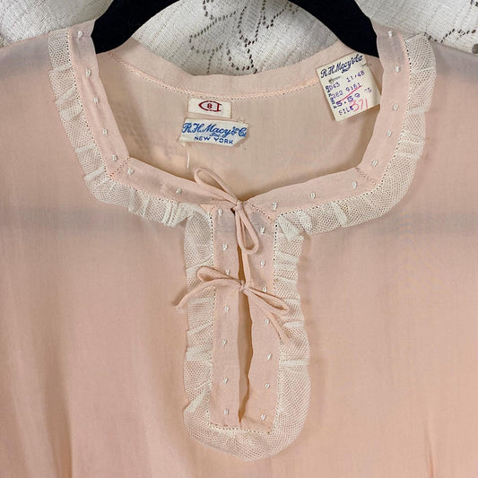Vintage 1930's Girls Pajama Set | Dusty Rose Pink Silk with Ivory Tulle | Size 10 (30 chest, 24 waist)