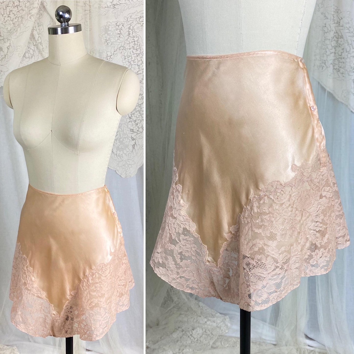 Vintage 1920's - 1930's Tap Pants | Rich Rose Gold Silk Satin with Wide Deep Nude Lace | Size M, LG - Daggers & Dames