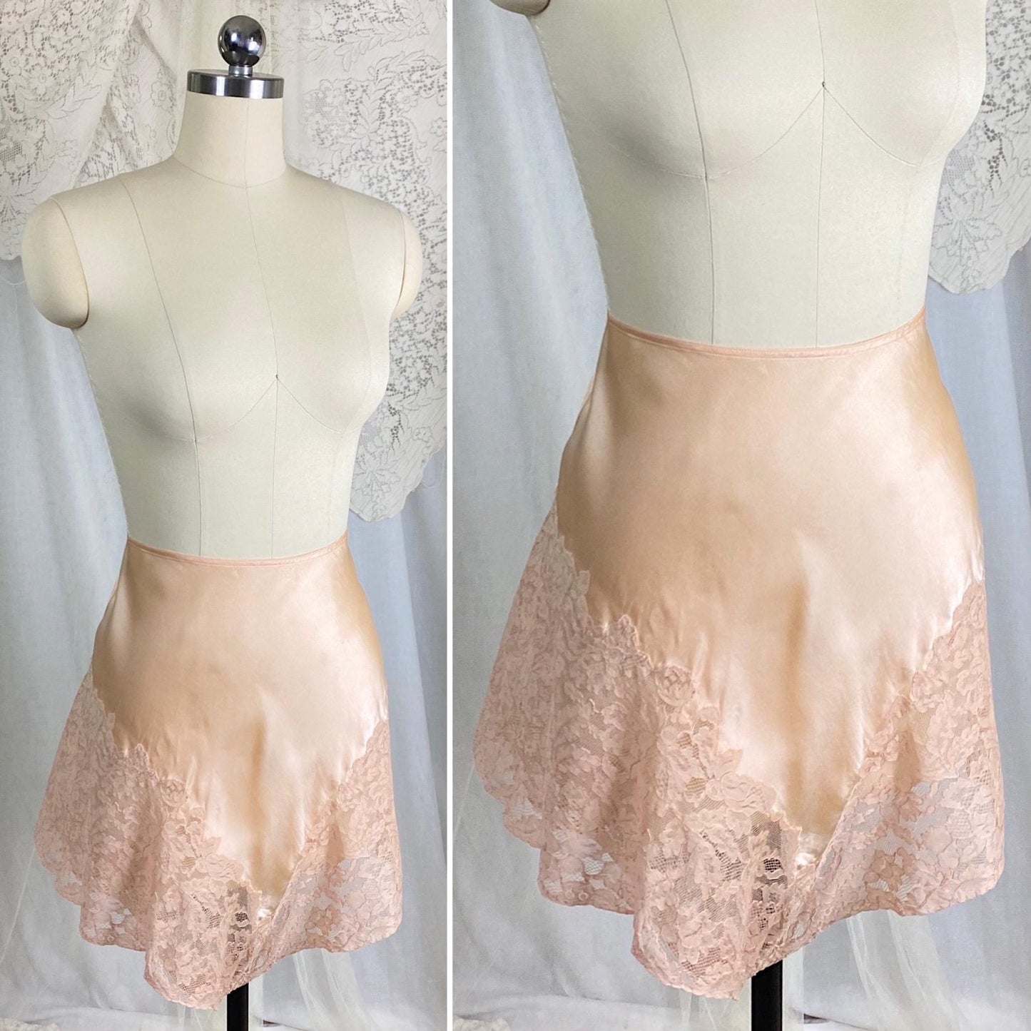 Vintage 1920's - 1930's Tap Pants | Rich Rose Gold Silk Satin with Wide Deep Nude Lace | Size M, LG - Daggers & Dames