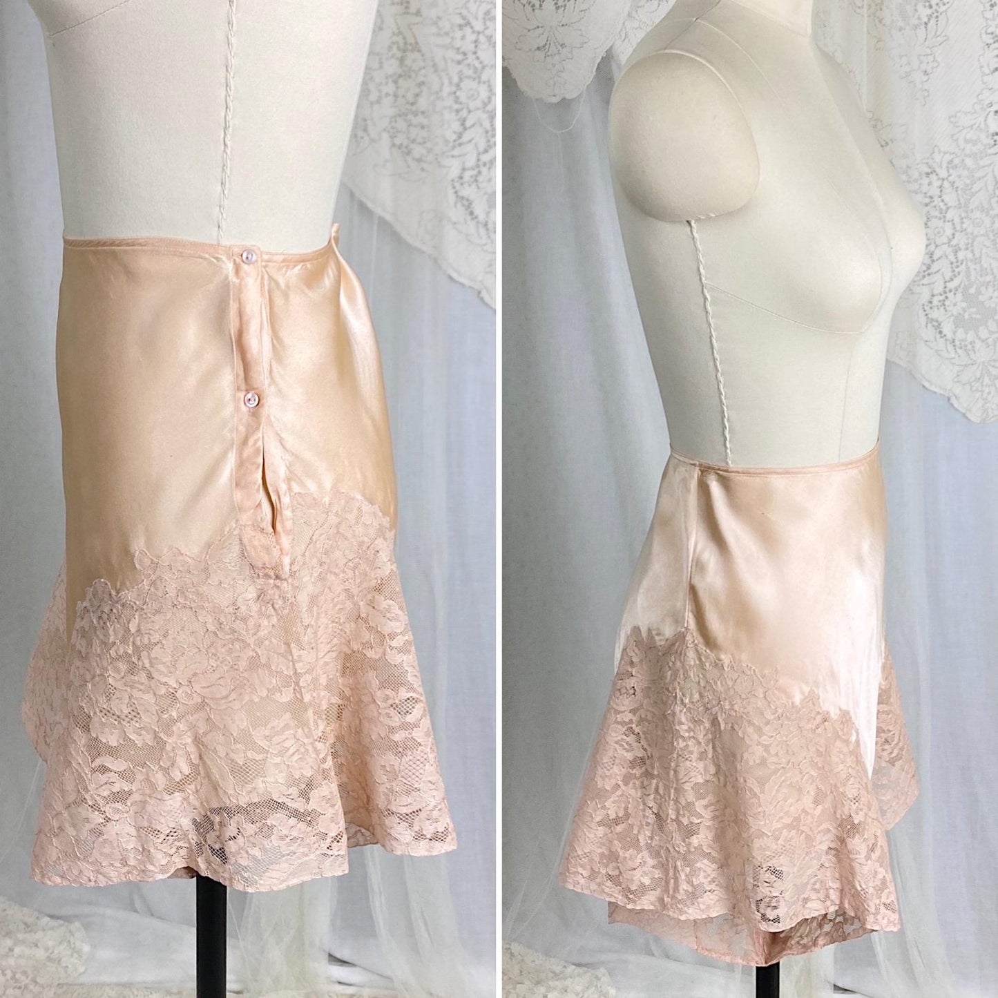 Vintage 1920's - 1930's Tap Pants | Rich Rose Gold Silk Satin with Wide Deep Nude Lace | Size M, LG - Daggers & Dames