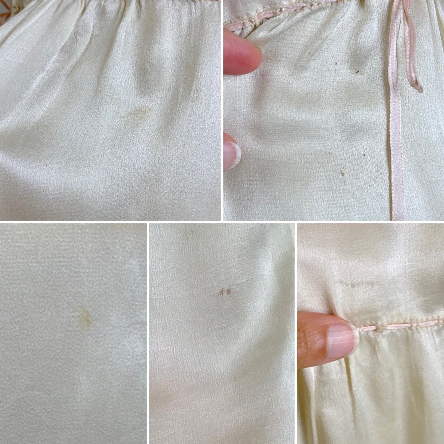 Vintage 1920's Pearl White Silk Nightgown with Grapevine Tambour Lace size XS - Daggers & Dames