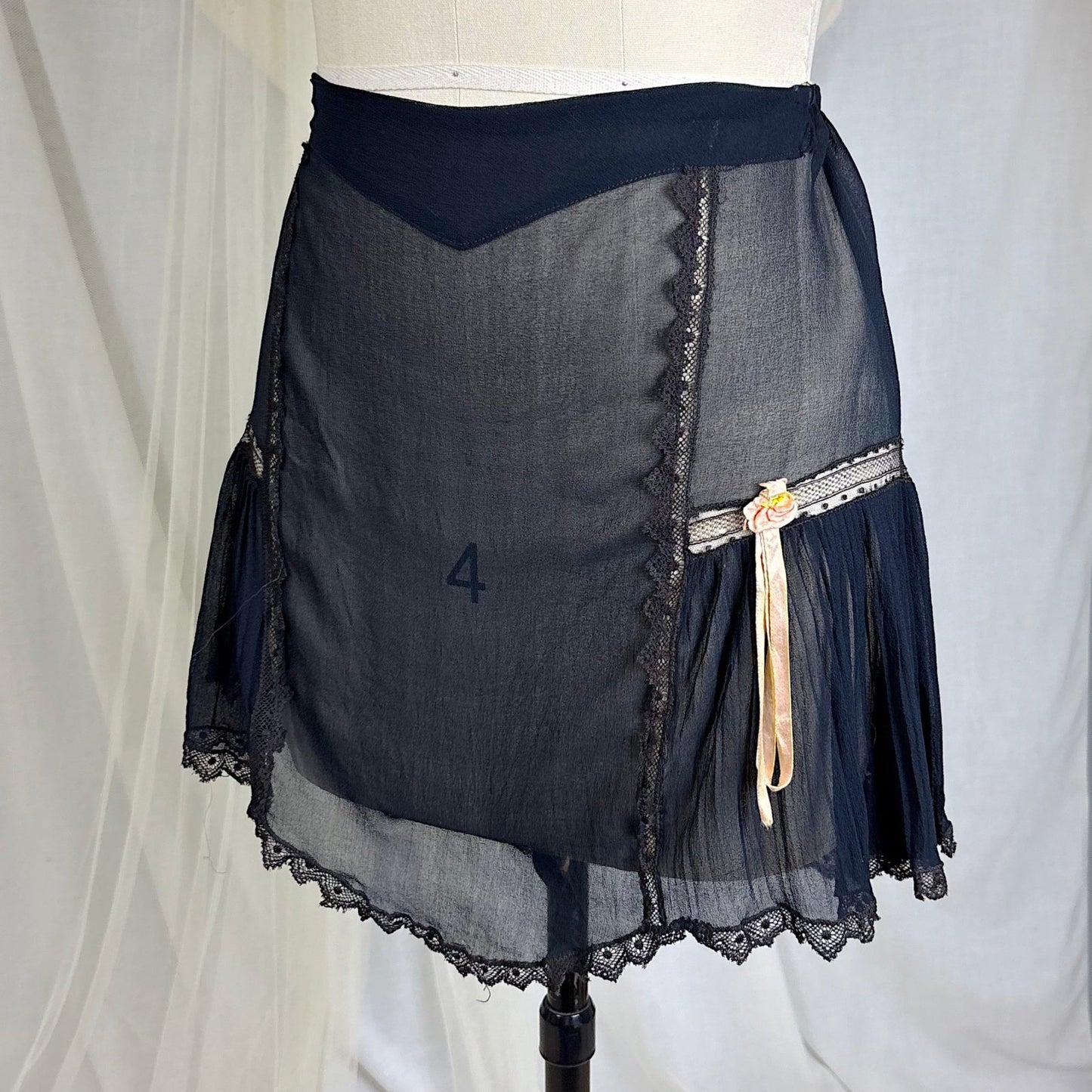 Vintage 1920's Sheer Black Rayon Crepe Tap Pants with Chantilly Lace - Size XS, S, M - Daggers & Dames