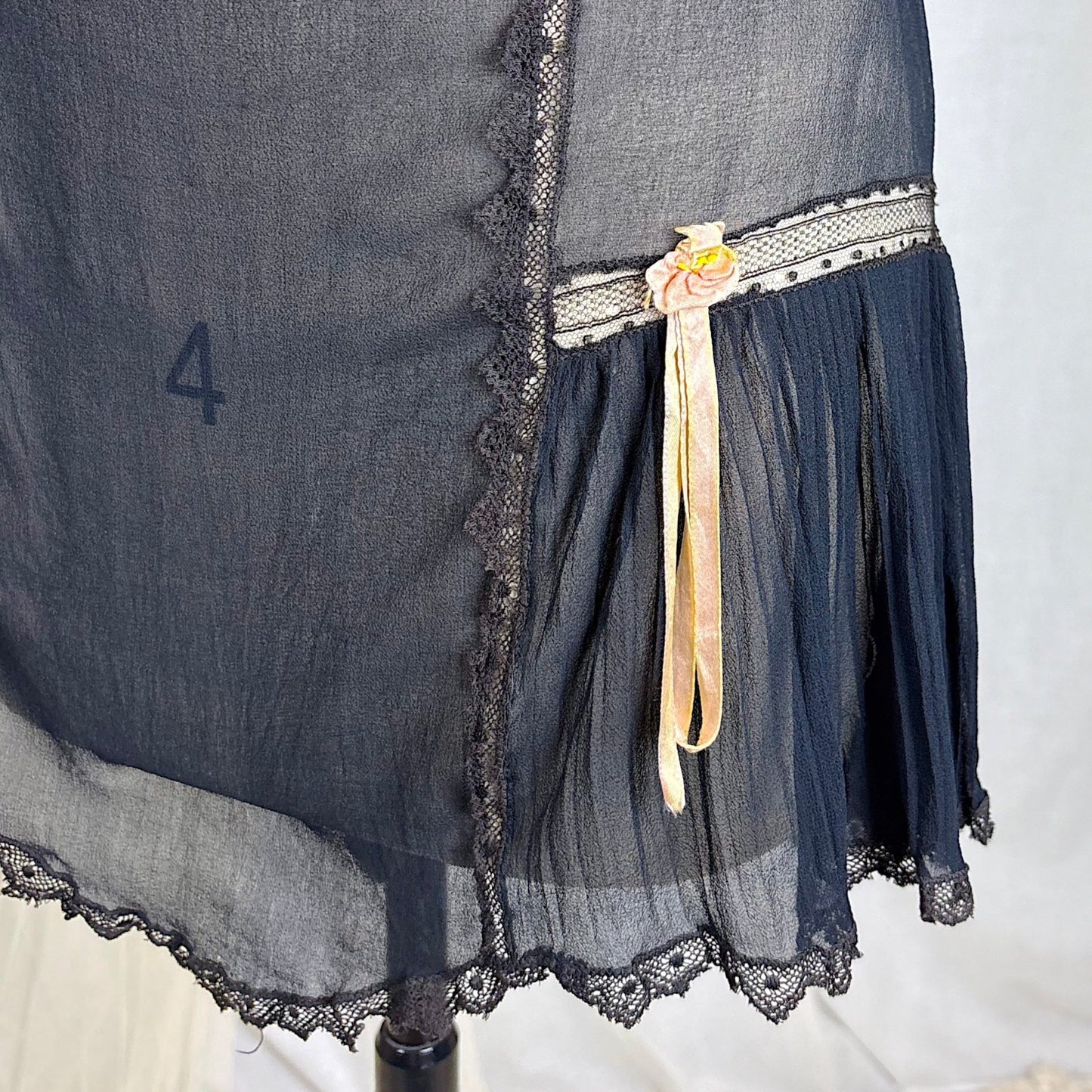 Vintage 1920's Sheer Black Rayon Crepe Tap Pants with Chantilly Lace - Size XS, S, M - Daggers & Dames