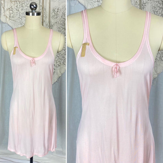 Vintage 1920's Slip | Baby Pink Silk Knit with Drawstring Chest | Size S, M | The Globe - Never Worn with Tag - Daggers & Dames